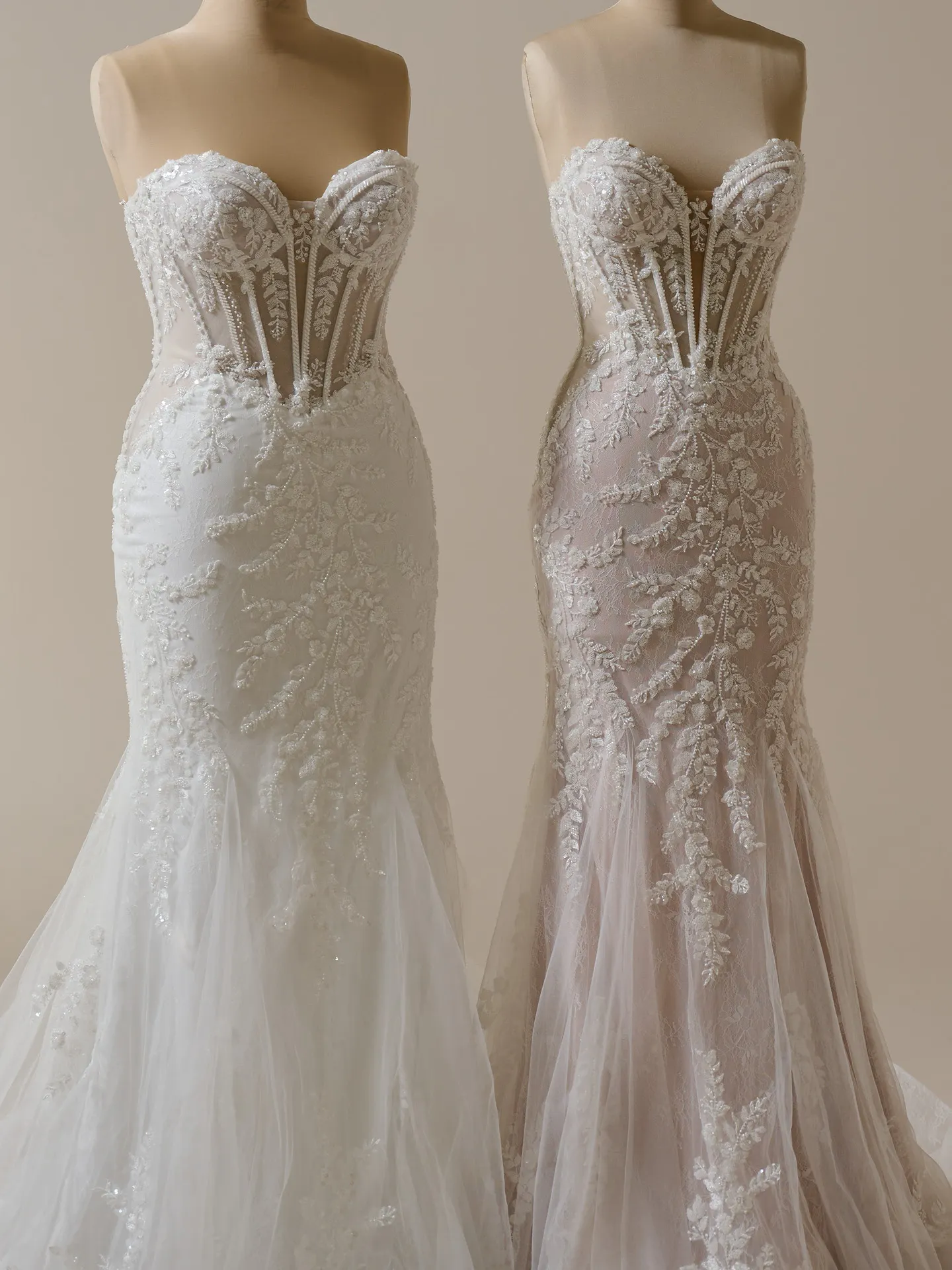Maggie Sottero Benjie sequin lace mermaid dresses front view.