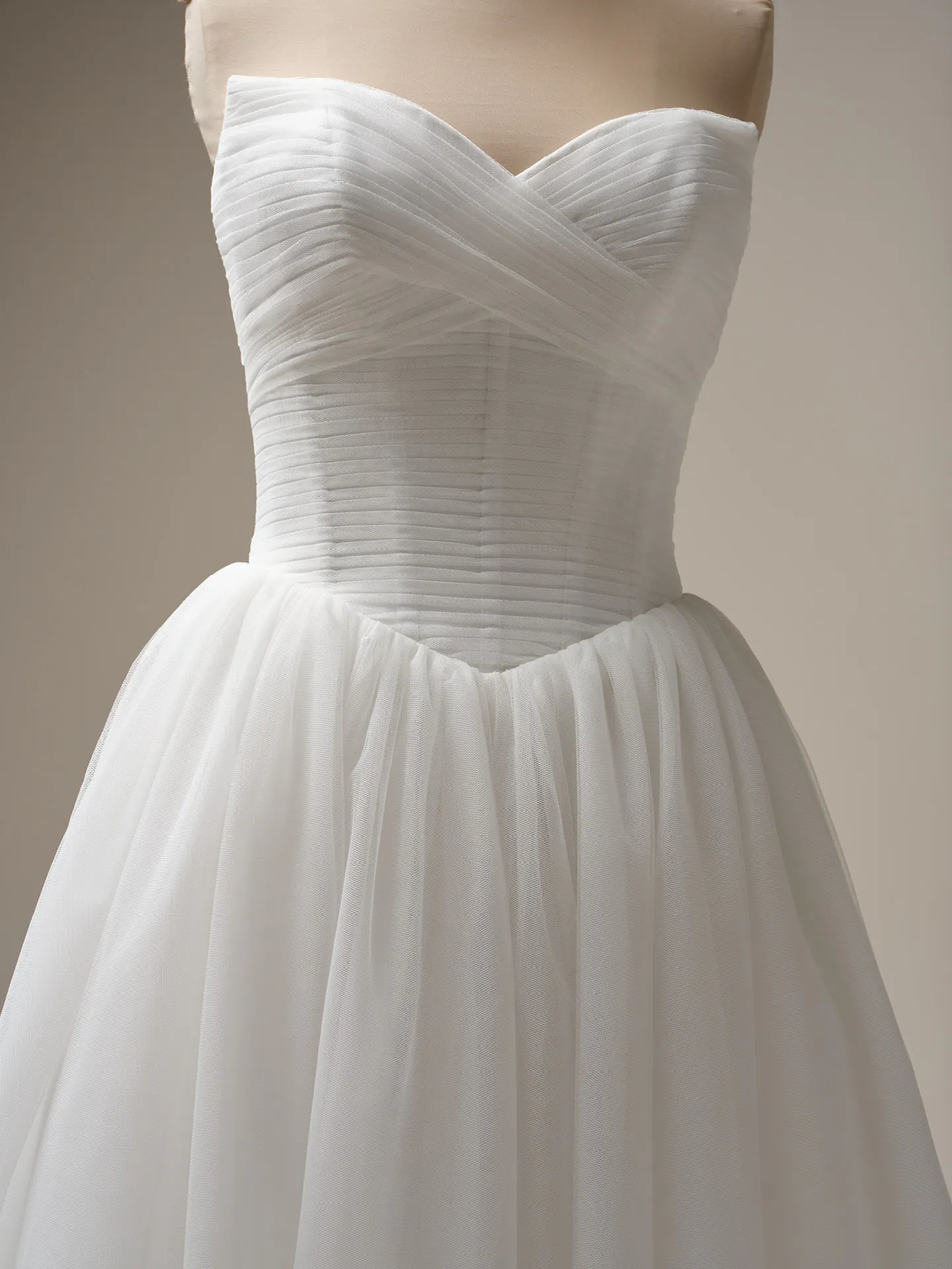 Evan pleated keyhole ball gown front view Maggie Sottero