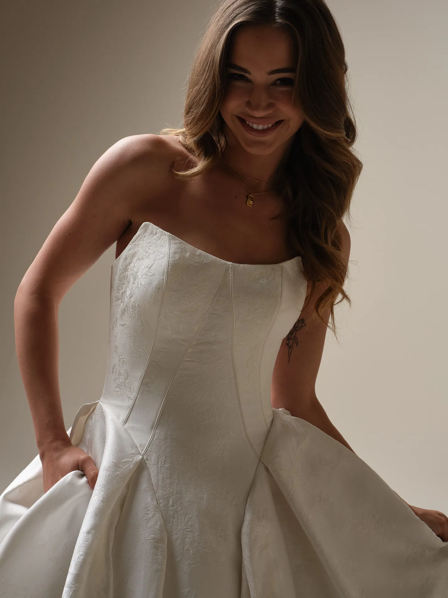 Maggie Sottero Fortune Marie front view, jacquard ball gown wedding dress