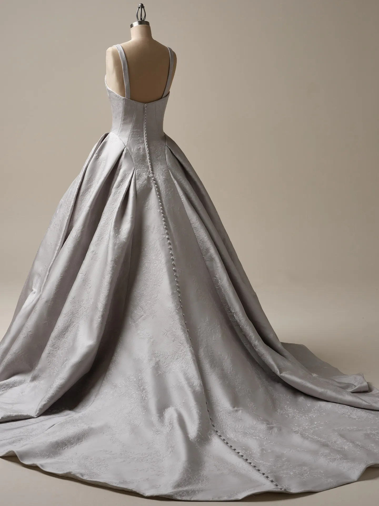 Maggie Sottero Fortune Marie back view ball gown with jacquard texture.