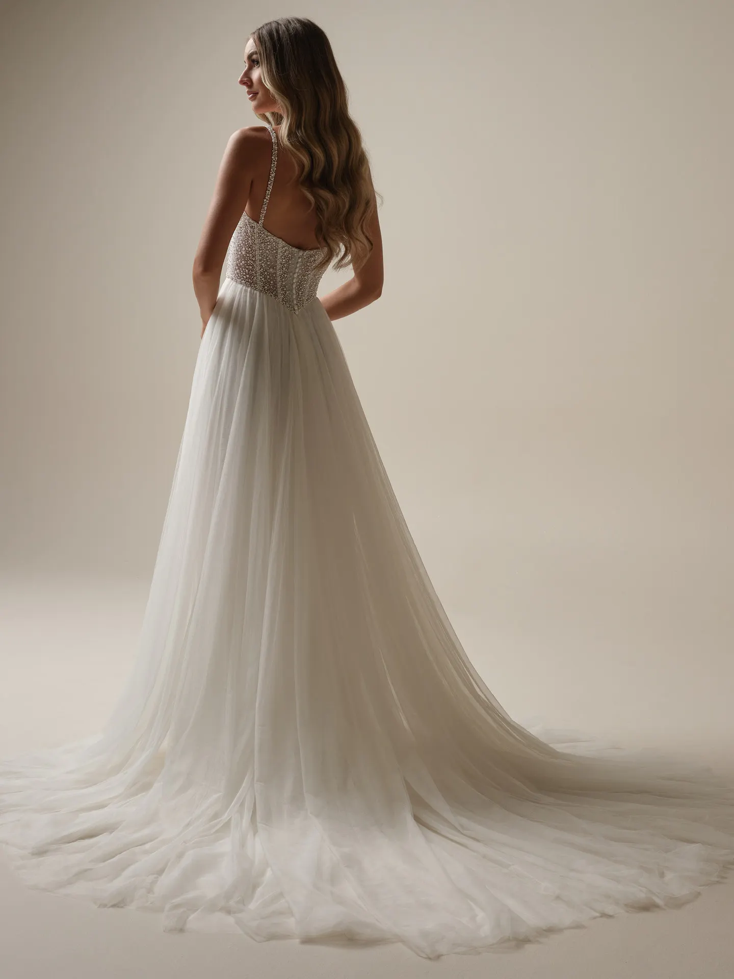 Maggie Sottero Gretchen back view tulle A-line dress