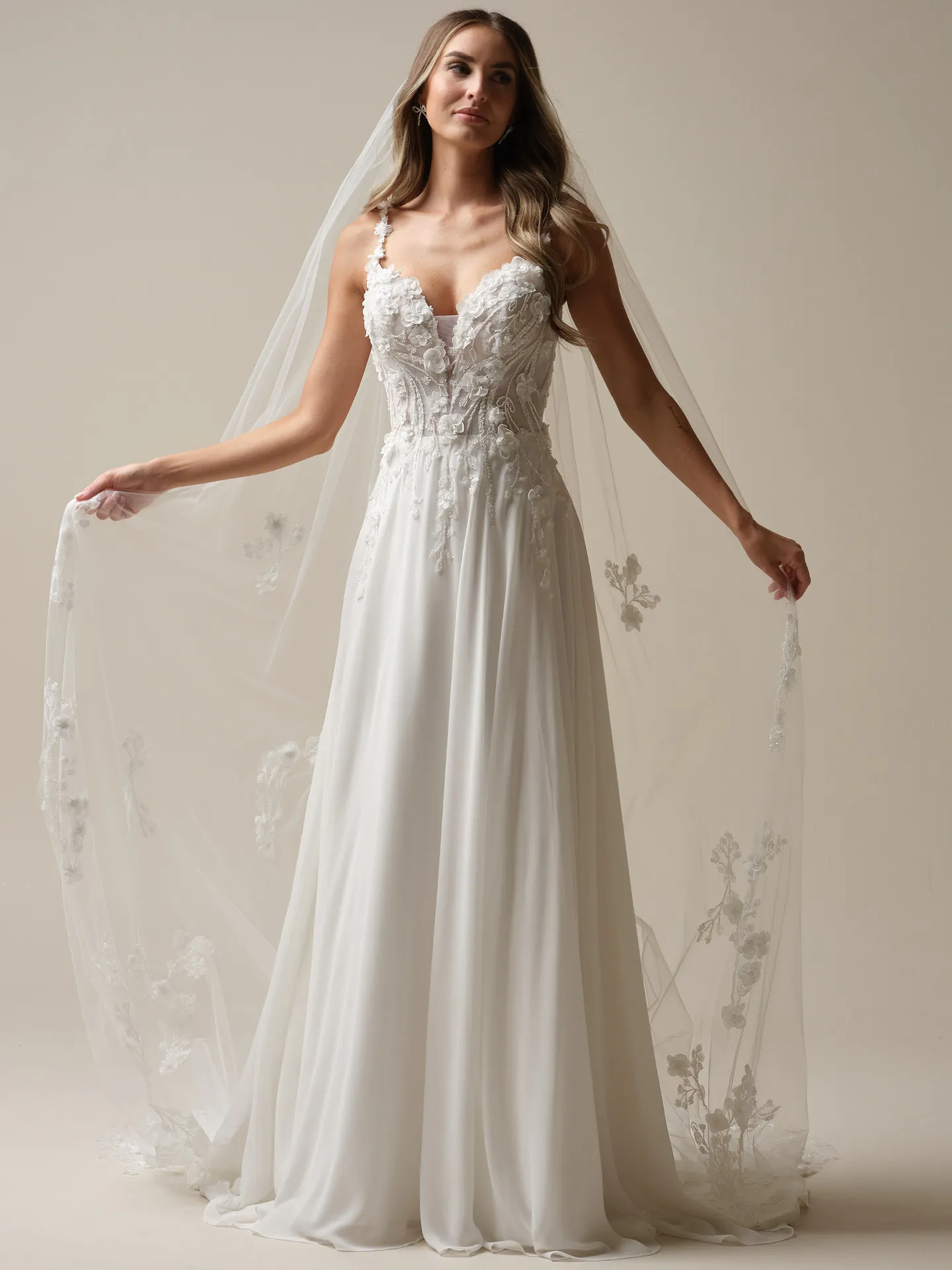 Maggie Sottero Hunter front view 3-D floral veil