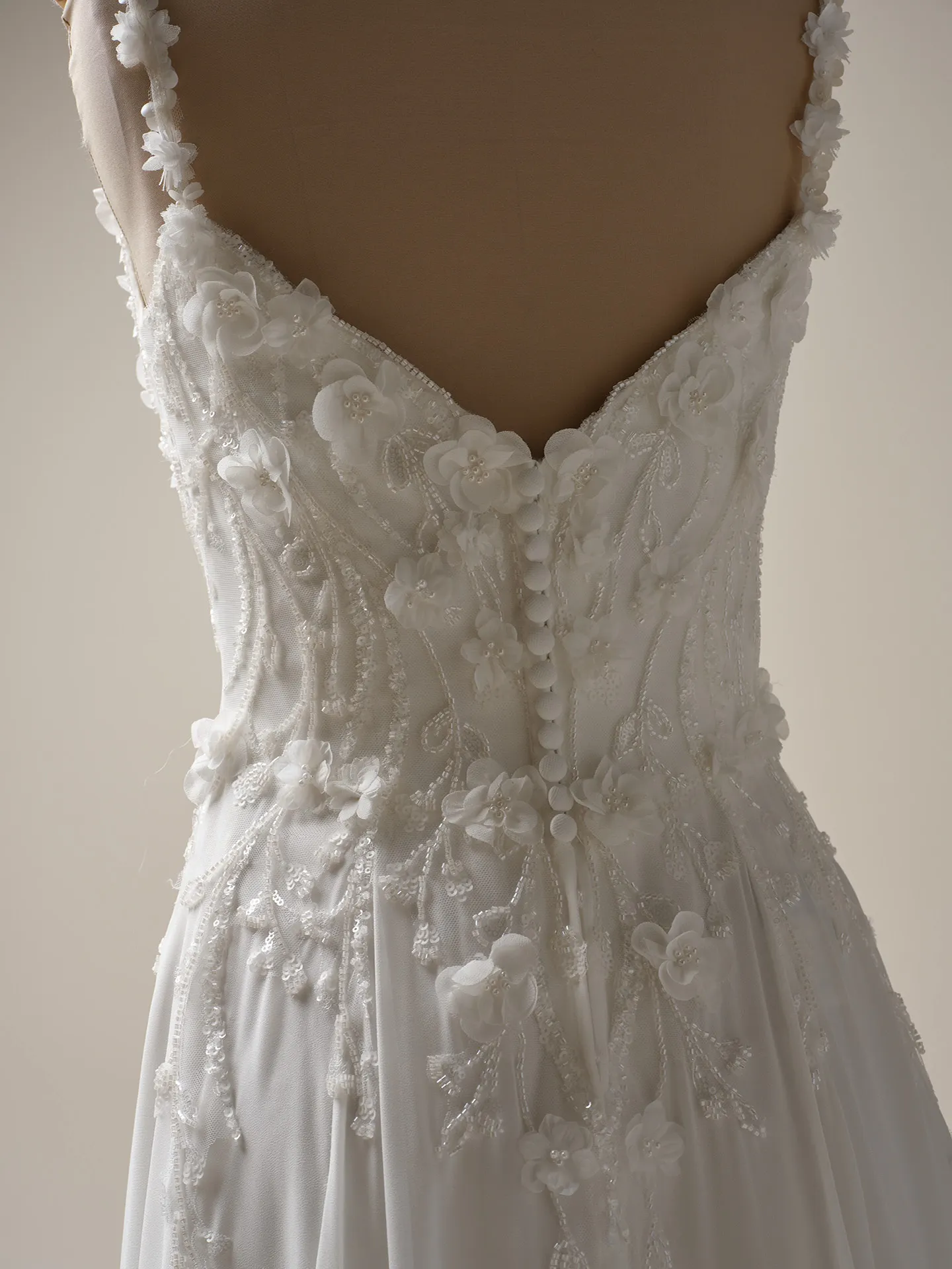Hunter floral A-line wedding gown back view with 3D floral details Maggie Sottero