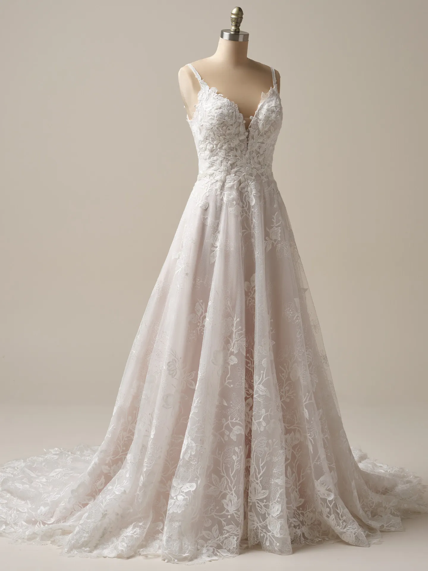 Jerrica beaded floral A-line bridal dress front view, Maggie Sottero.