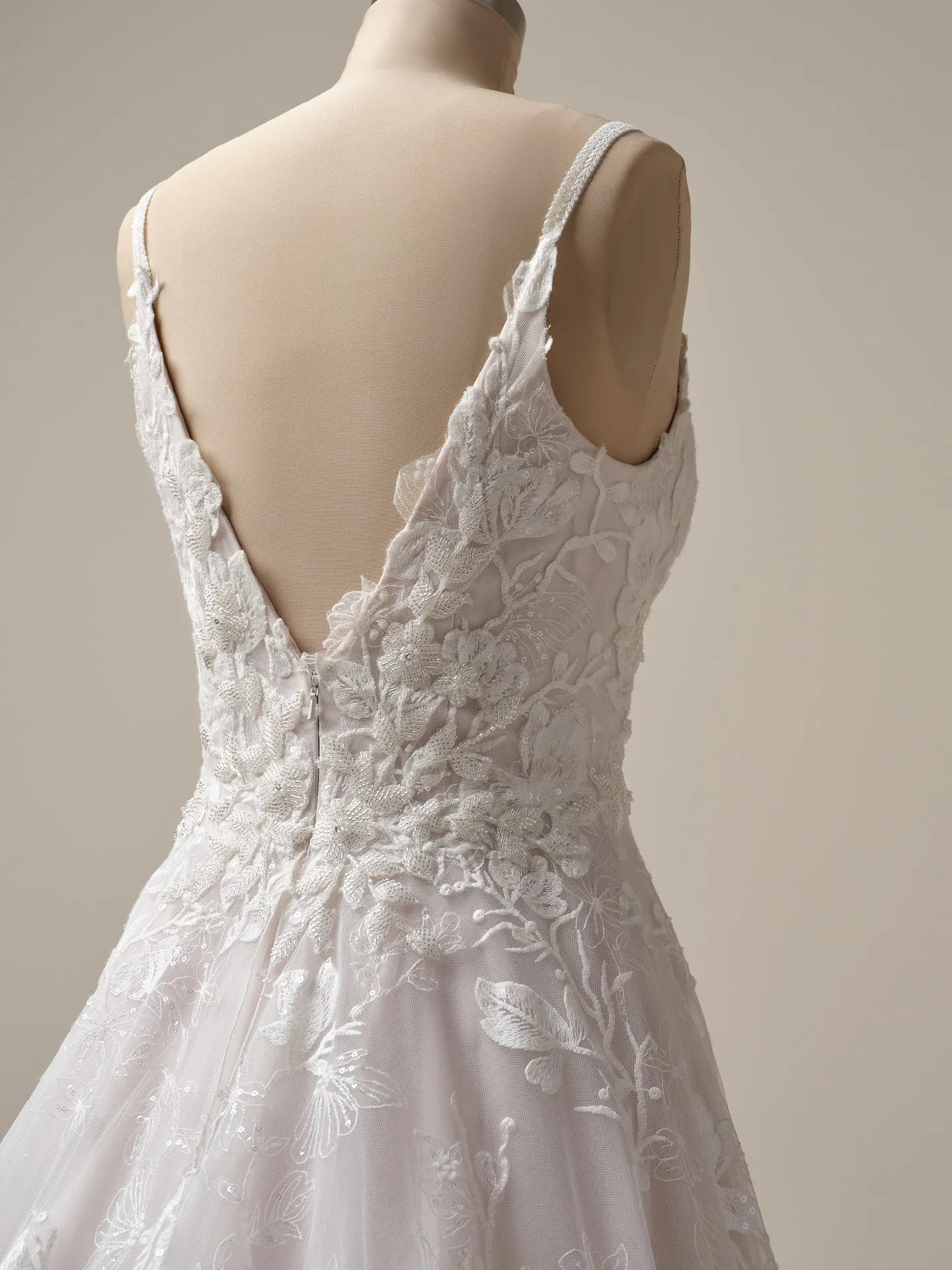 Jerrica beaded floral A-line dress back view Maggie Sottero