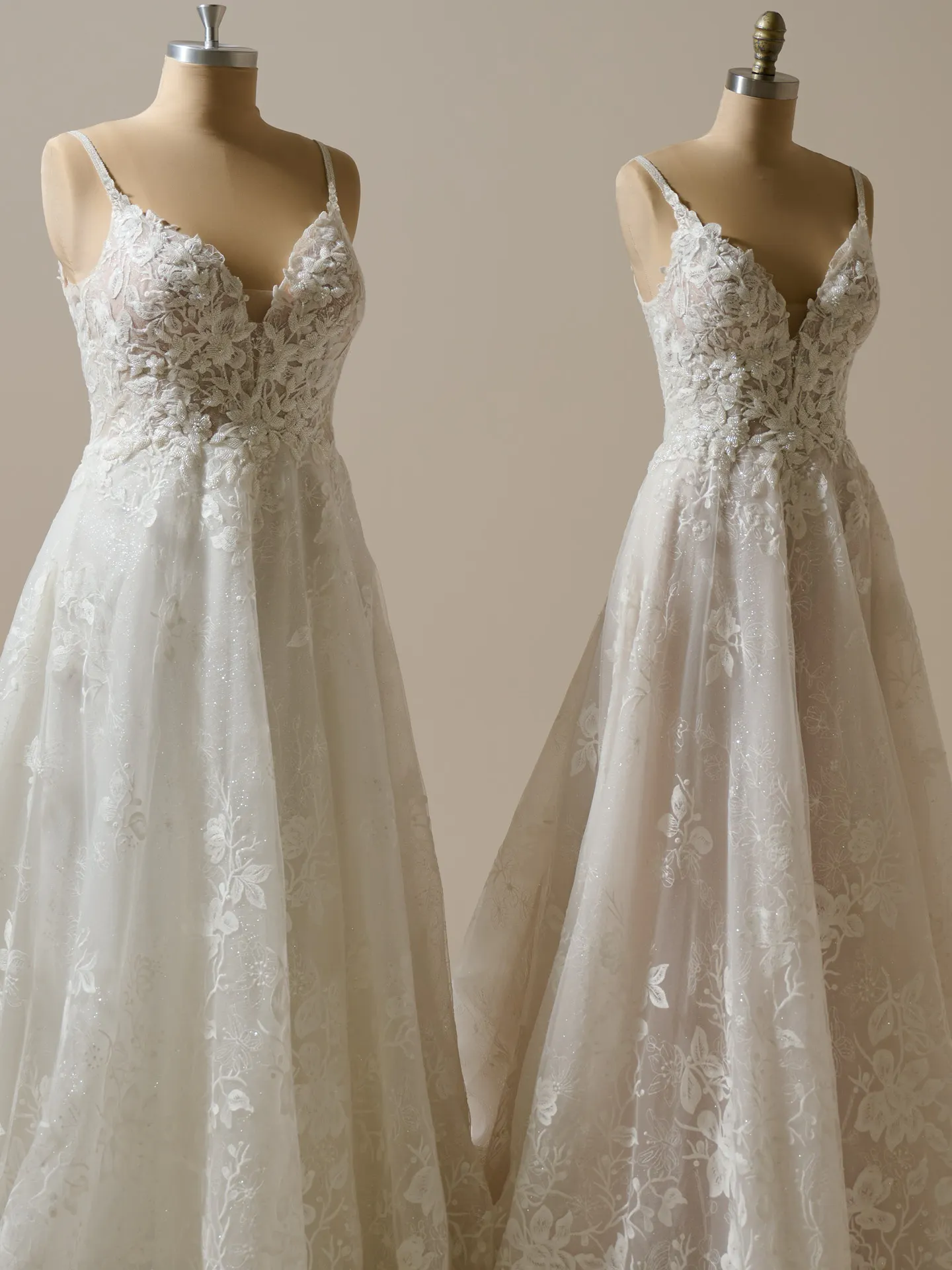 Jerrica beaded floral A-line dress front view, Maggie Sottero
