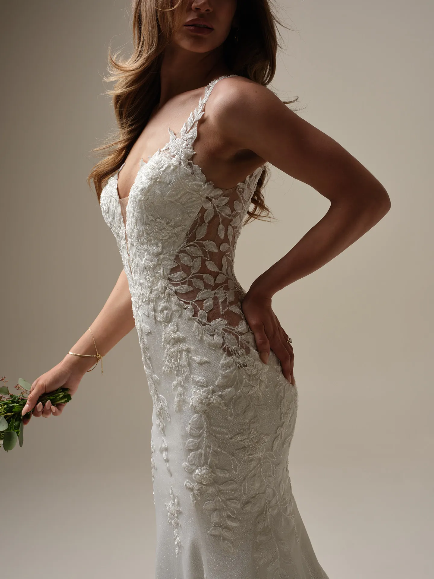 Maggie Sottero Keegan side view lace mermaid wedding gown