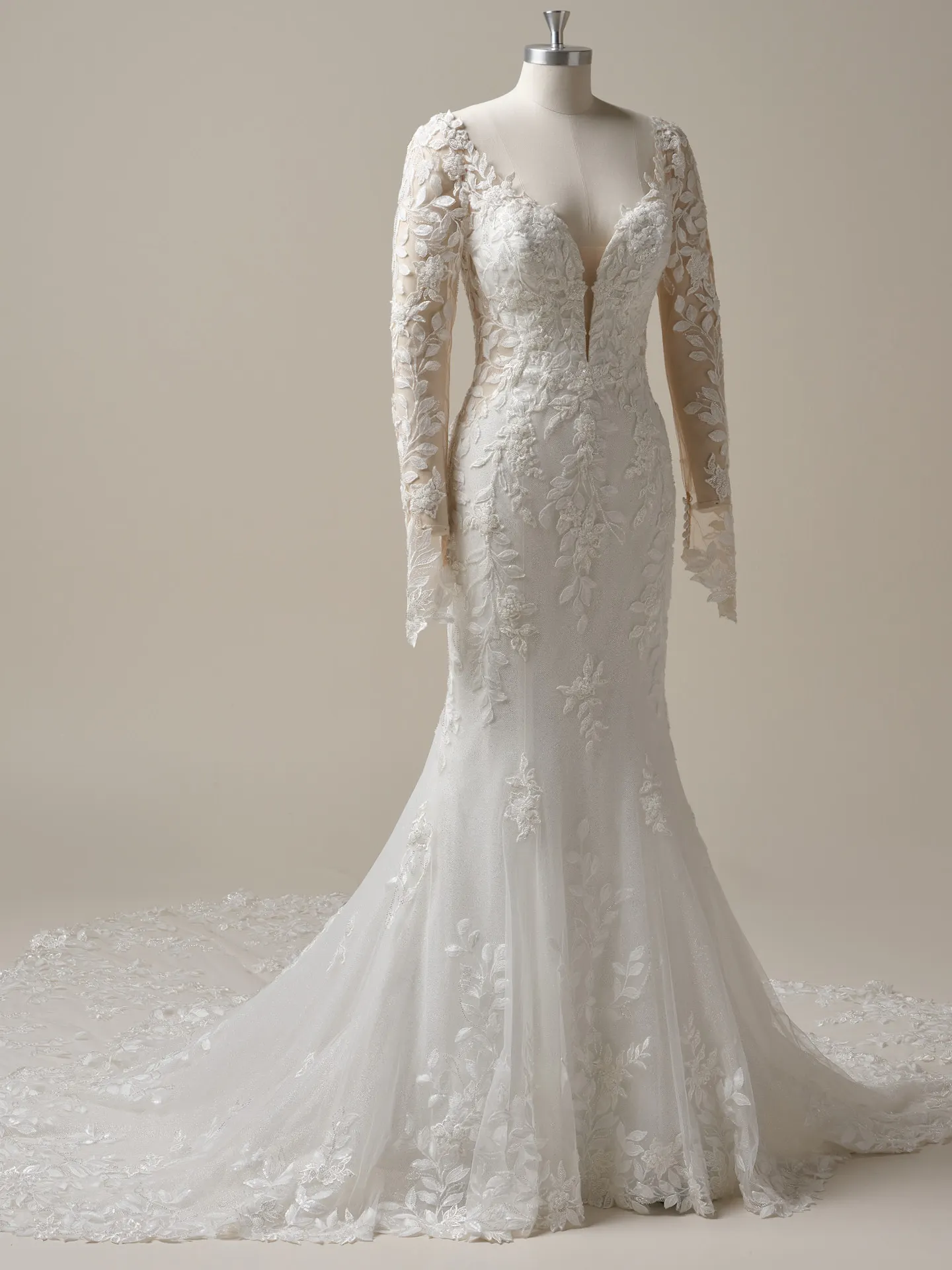 Keegan glittering illusion mermaid gown front view