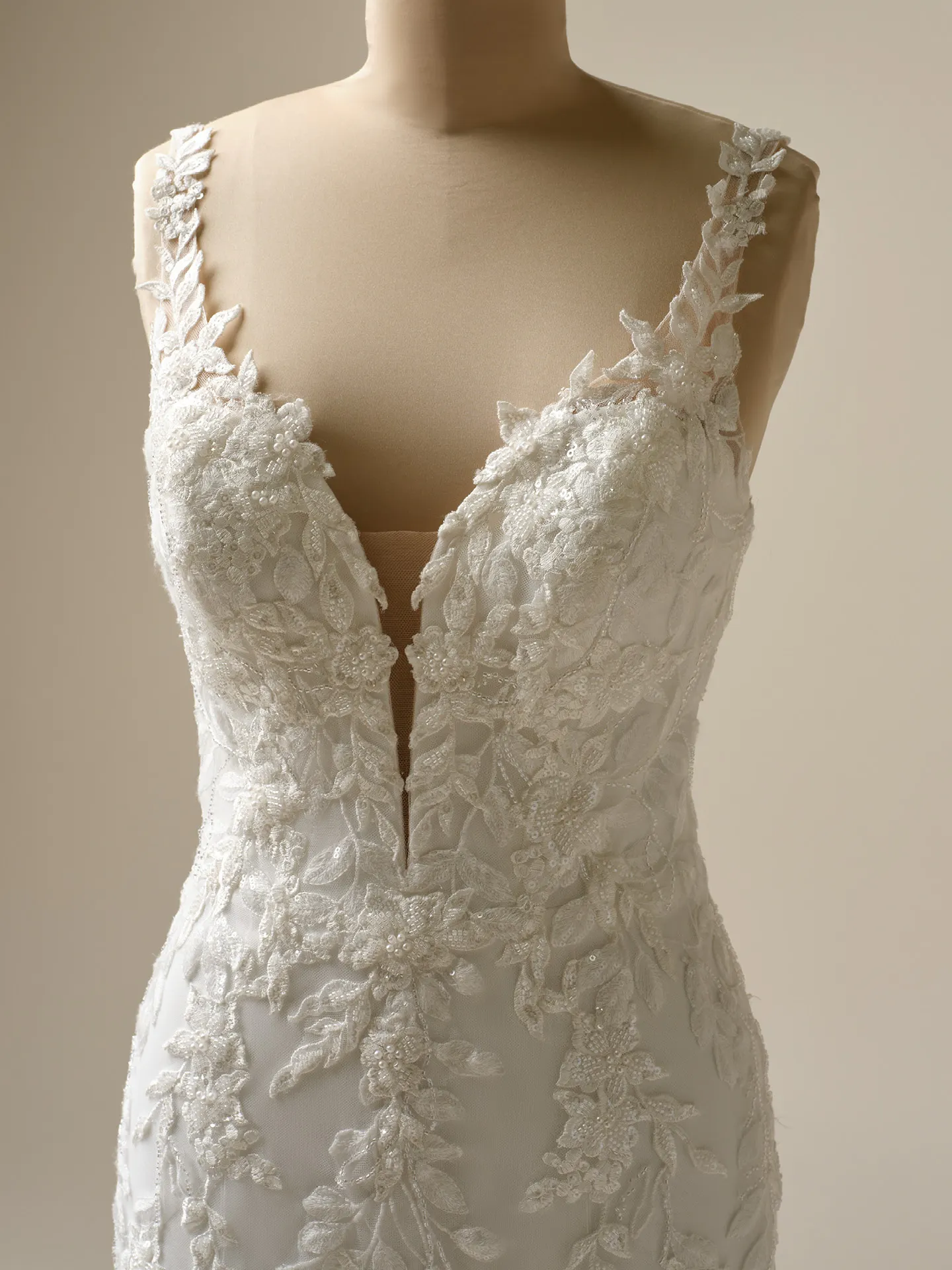 Maggie Sottero Keegan front view lace detail mermaid gown
