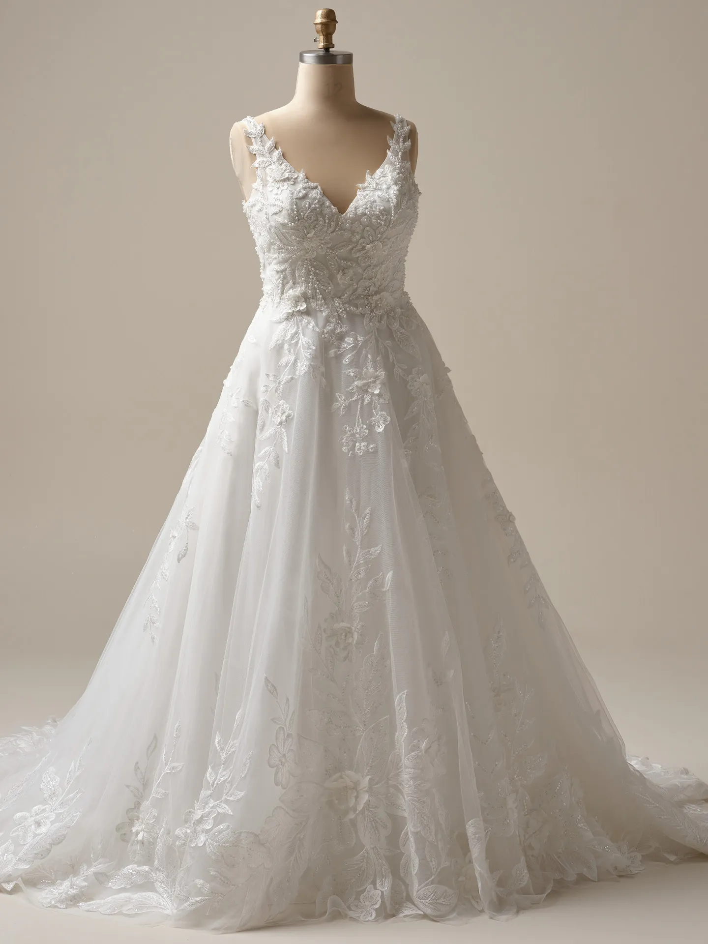 Maggie Sottero Magnolia 3-D lace A-line wedding dress on mannequin front view