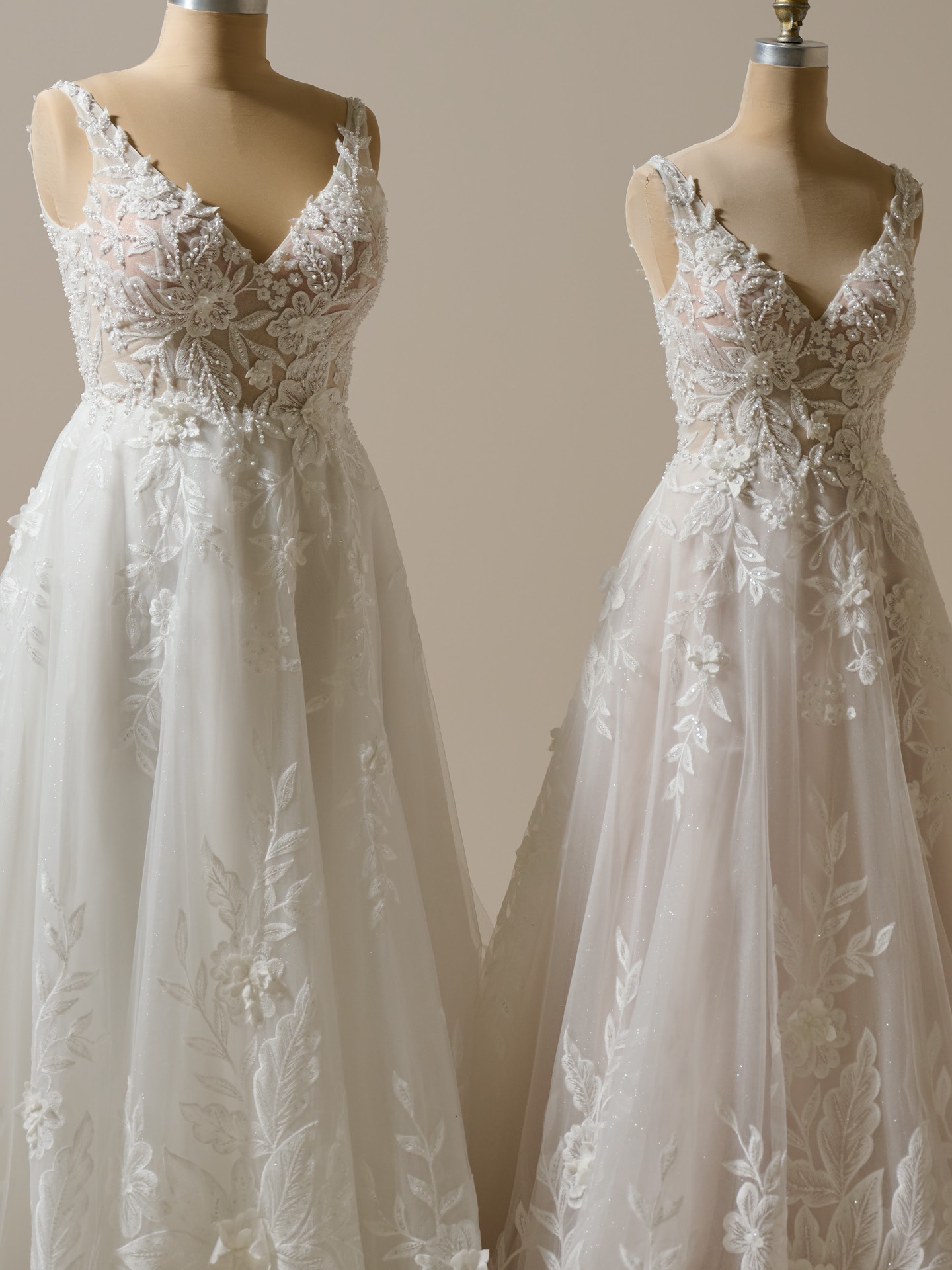 Magnolia 3-D Lace Sparkling A-line Wedding Dress | Maggie