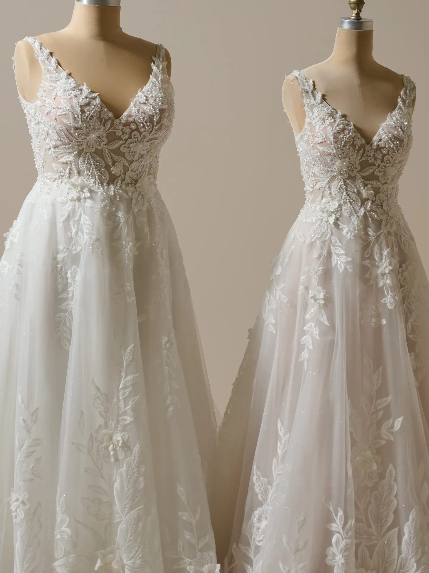 Maggie Sottero Magnolia 3-D lace A-line wedding dress front and side view