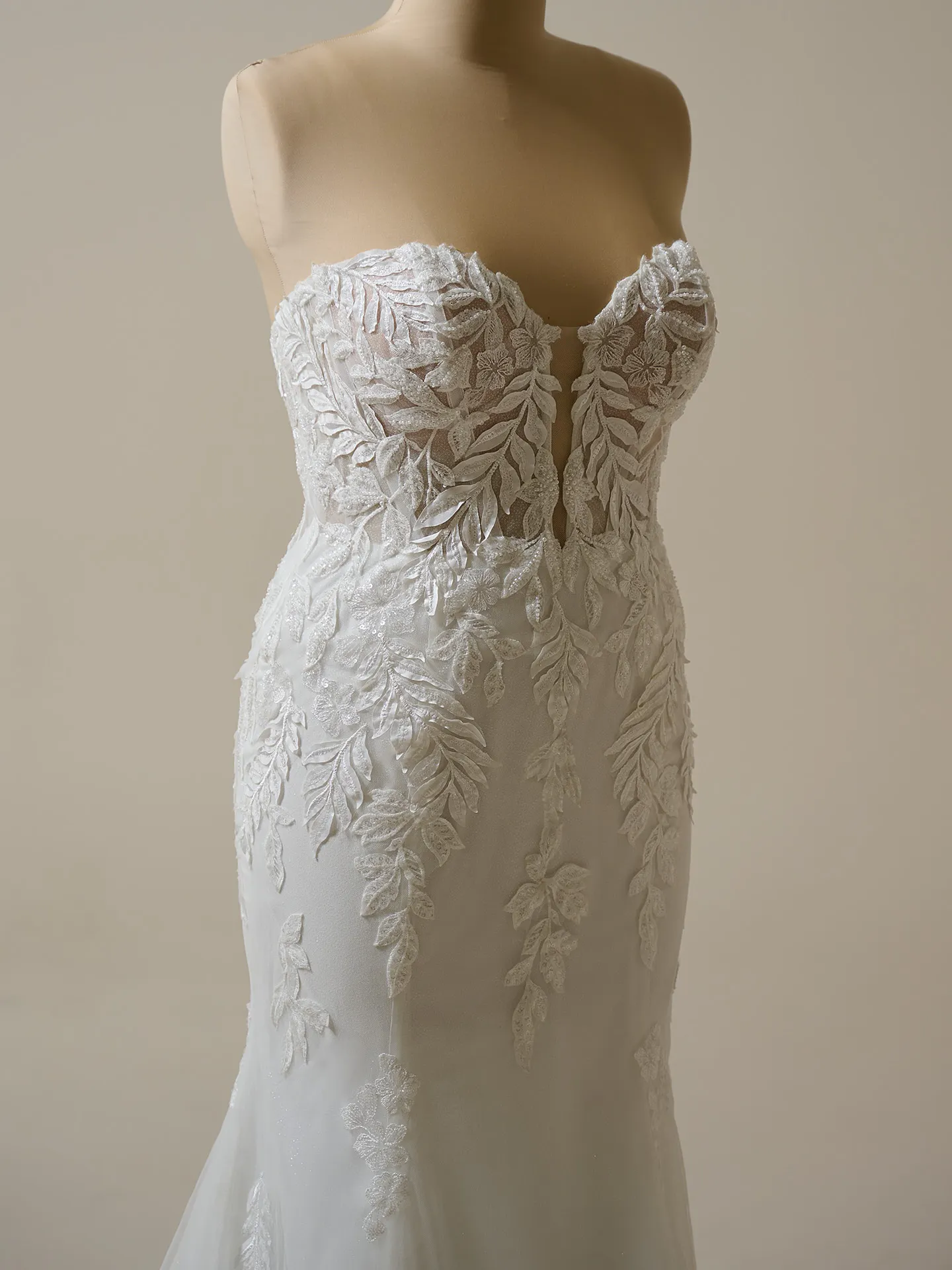 Maggie Sottero mermaid gown front view with nature-inspired lace details.