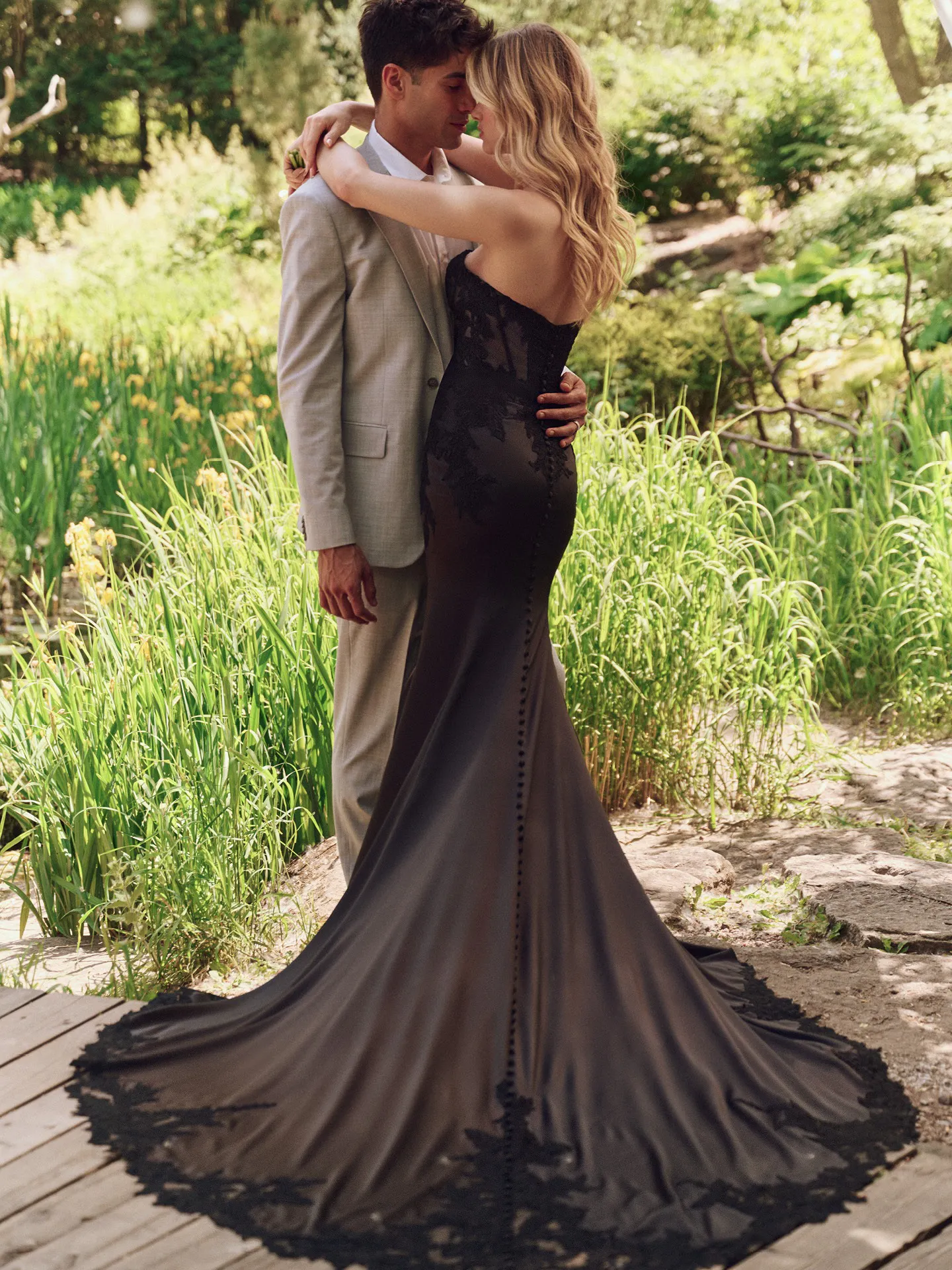 maggie sottero black wedding dress Persephone Dramatic Illusion Lace Sheath Gown | My Actual Bust is:32