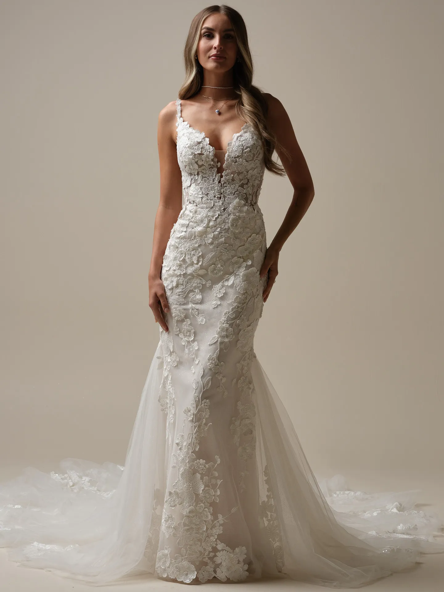 Maggie Sottero Reese floral lace mermaid dress front view