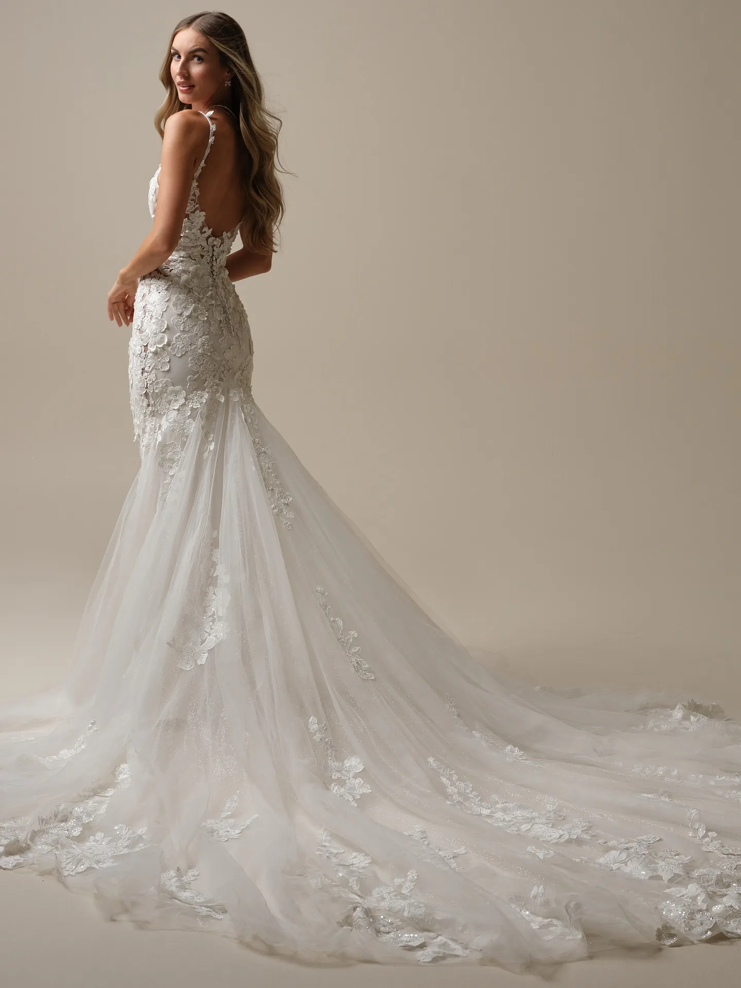 Reese backless floral lace mermaid dress side view Maggie Sottero