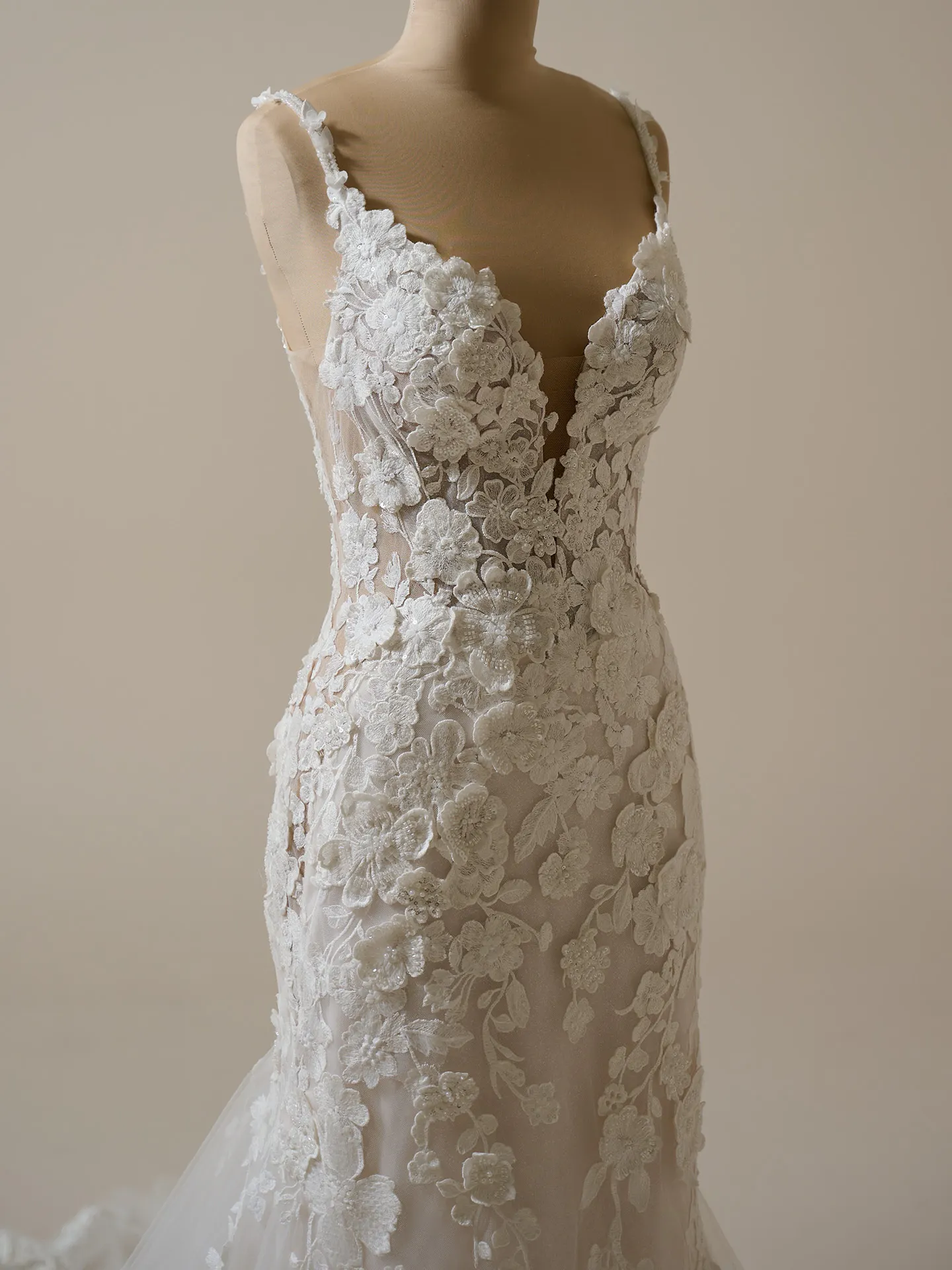 Maggie Sottero Reese front view, floral lace mermaid wedding dress.
