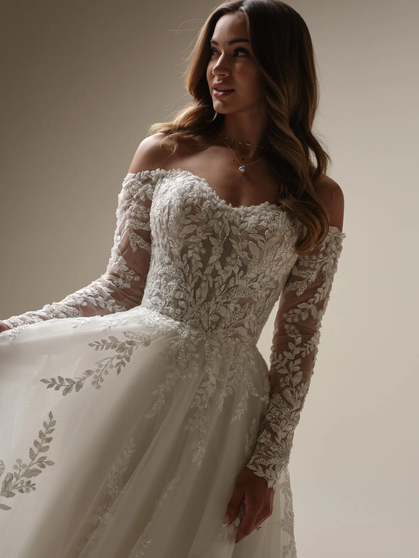 Rita off-the-shoulder lace A-line bridal gown front view