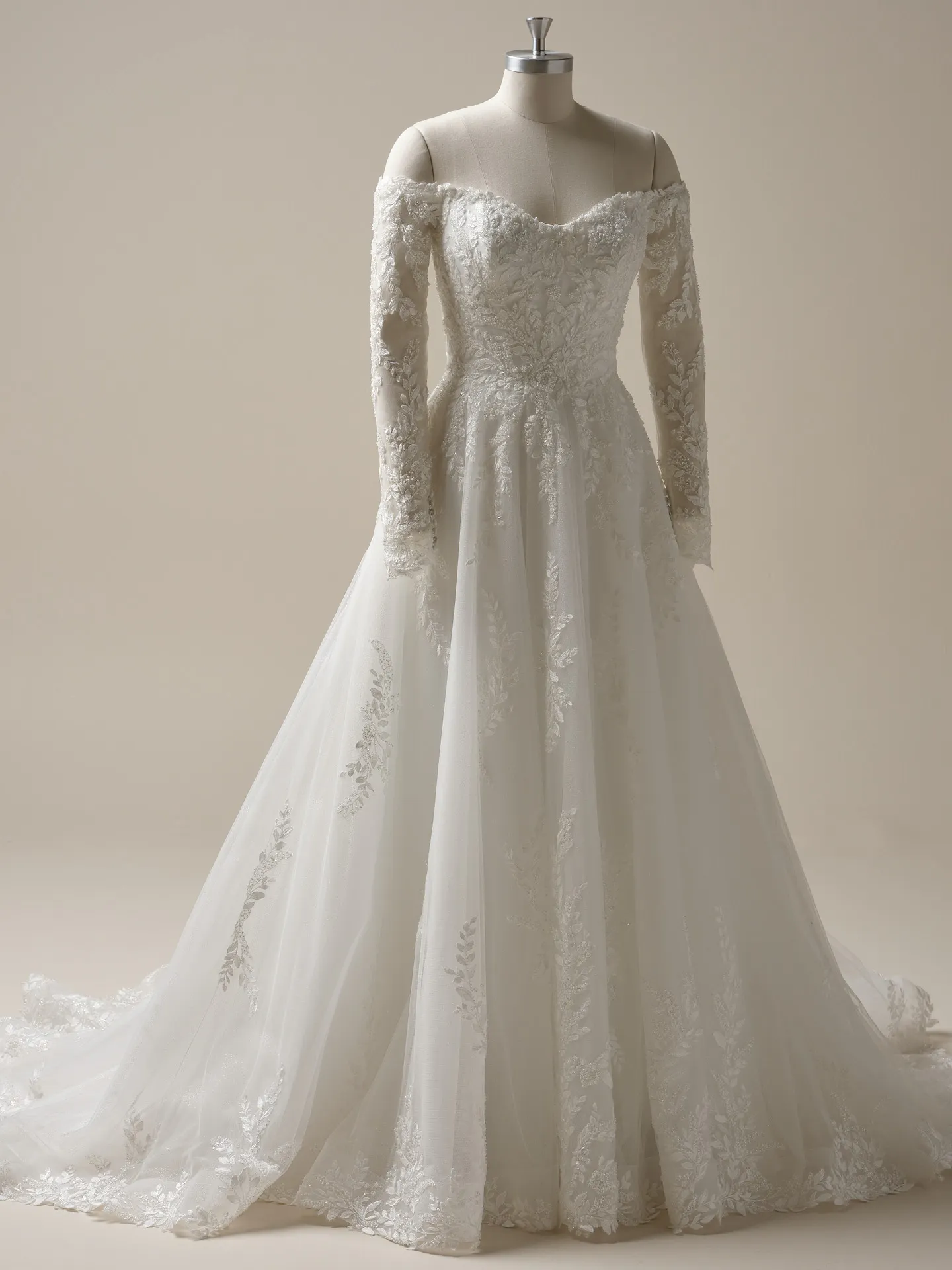 Maggie Sottero Rita off-shoulder beaded A-line gown front view