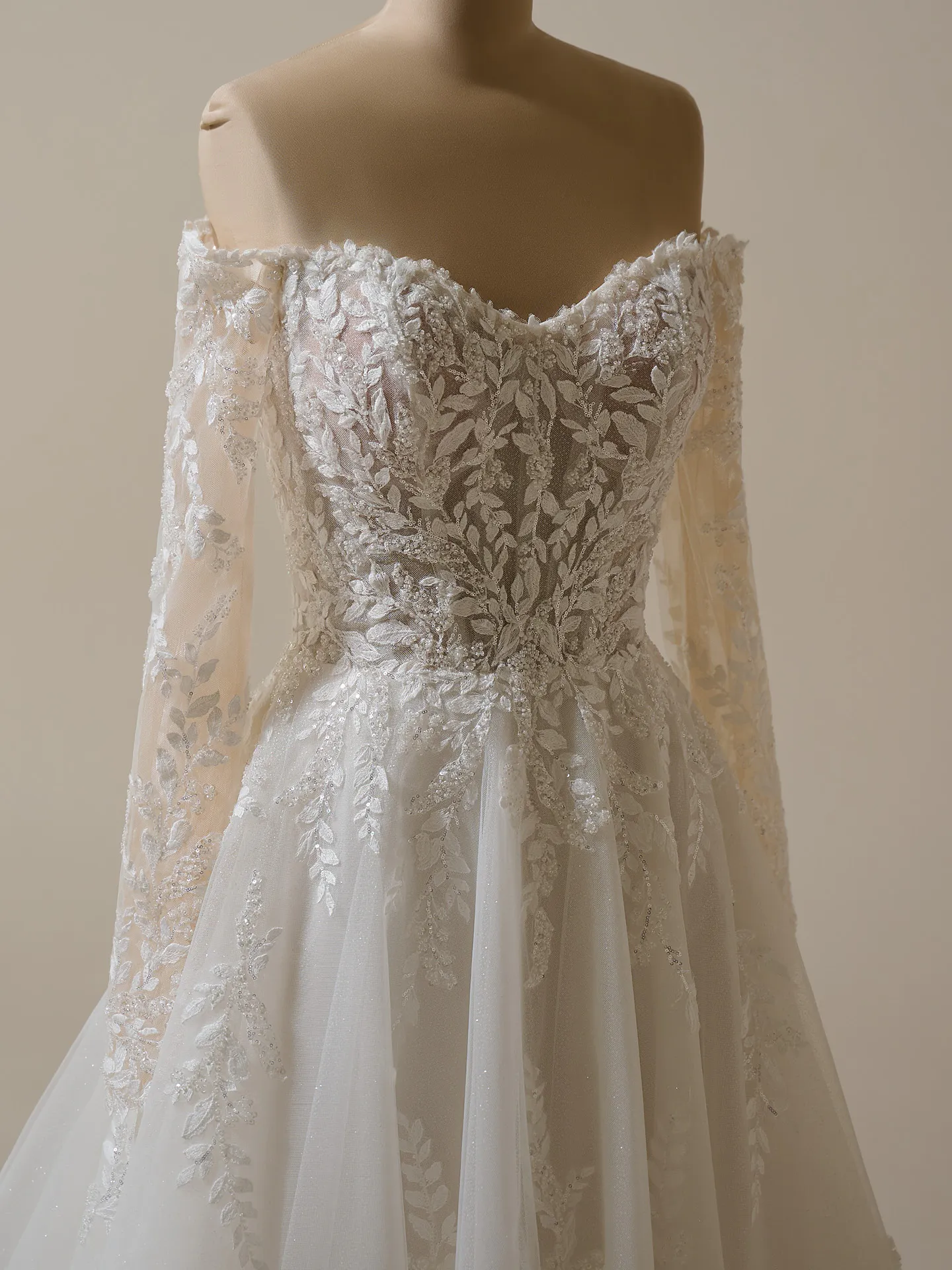 Rita off-shoulder beaded A-line bridal gown front view Maggie Sottero