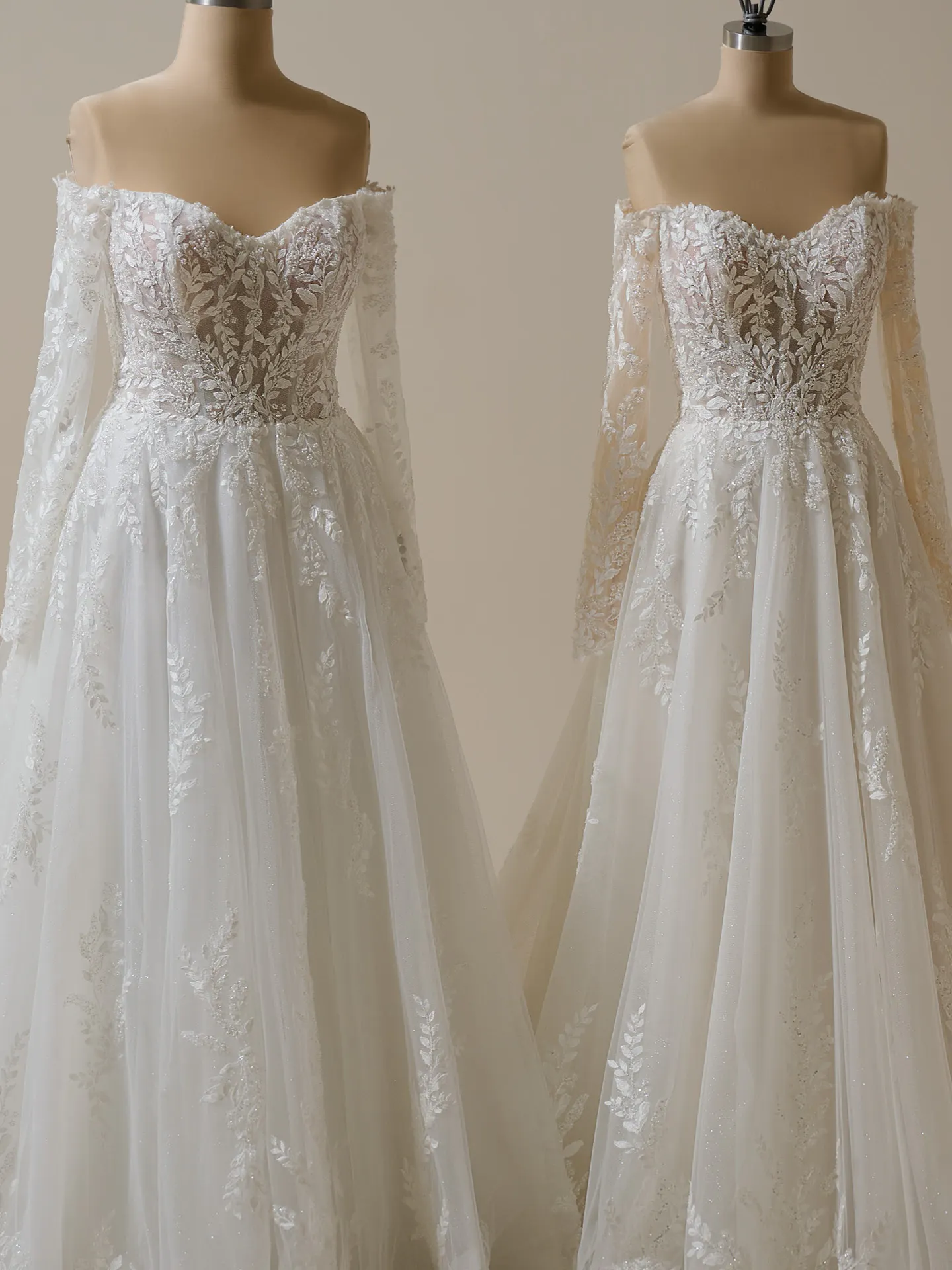 Rita off-the-shoulder beaded A-line gown front view Maggie Sottero