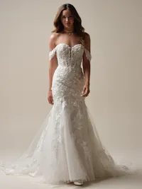 Detachable illusion beaded and sequin 3-D lace cap-sleeves