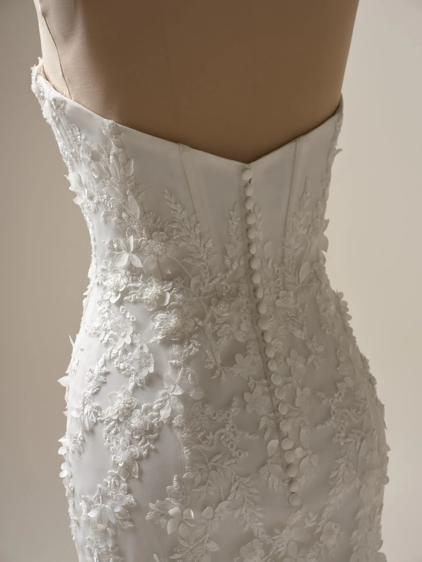 Maggie Sottero Roberta back view lace fit-and-flare with buttons