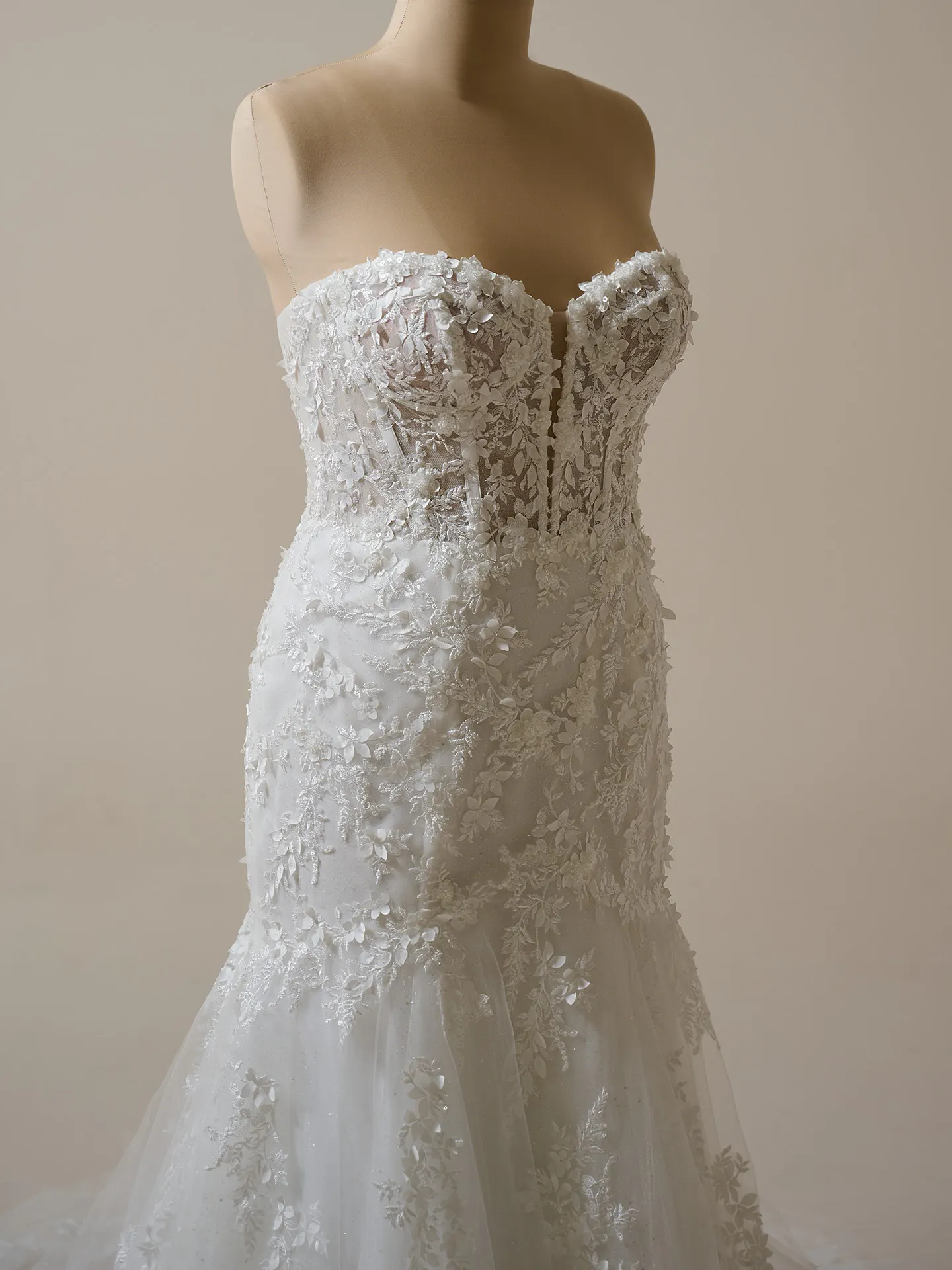 Maggie Sottero Roberta lace fit-and-flare wedding dress front view.