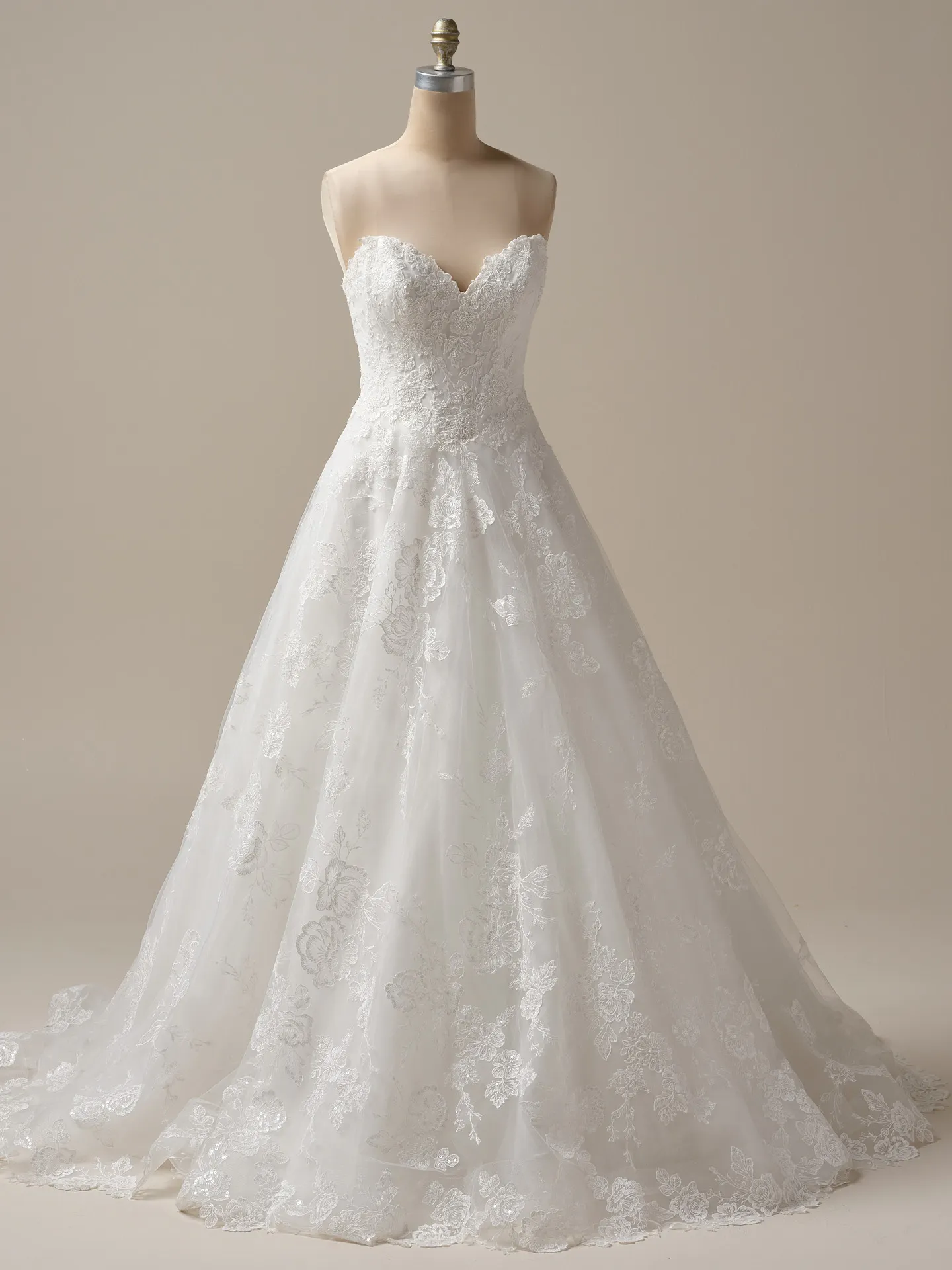 Maggie Sottero Skylar A-line bridal gown front view on mannequin