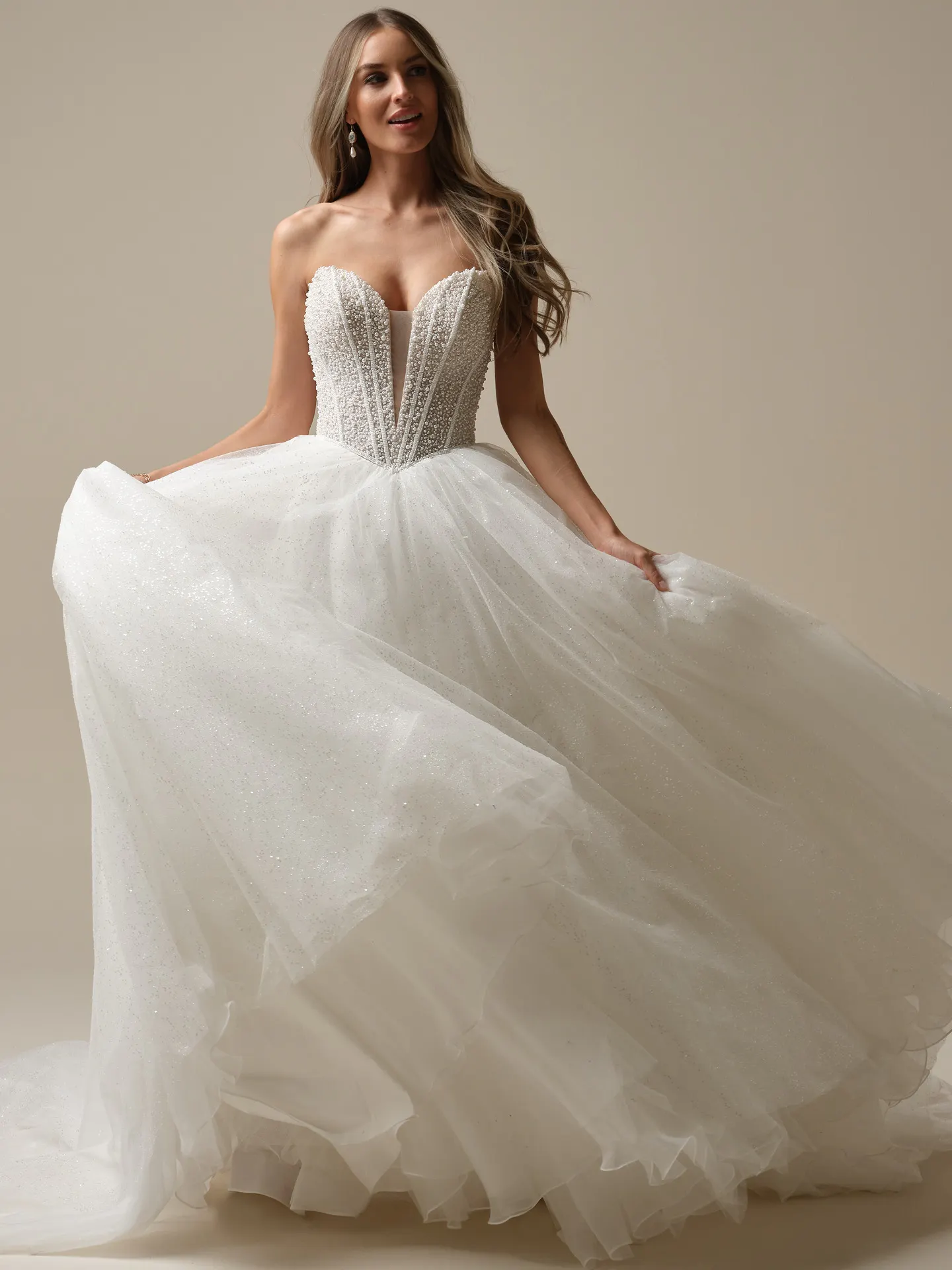 Maggie Sottero Tina Lane sequin pearl ball gown front view