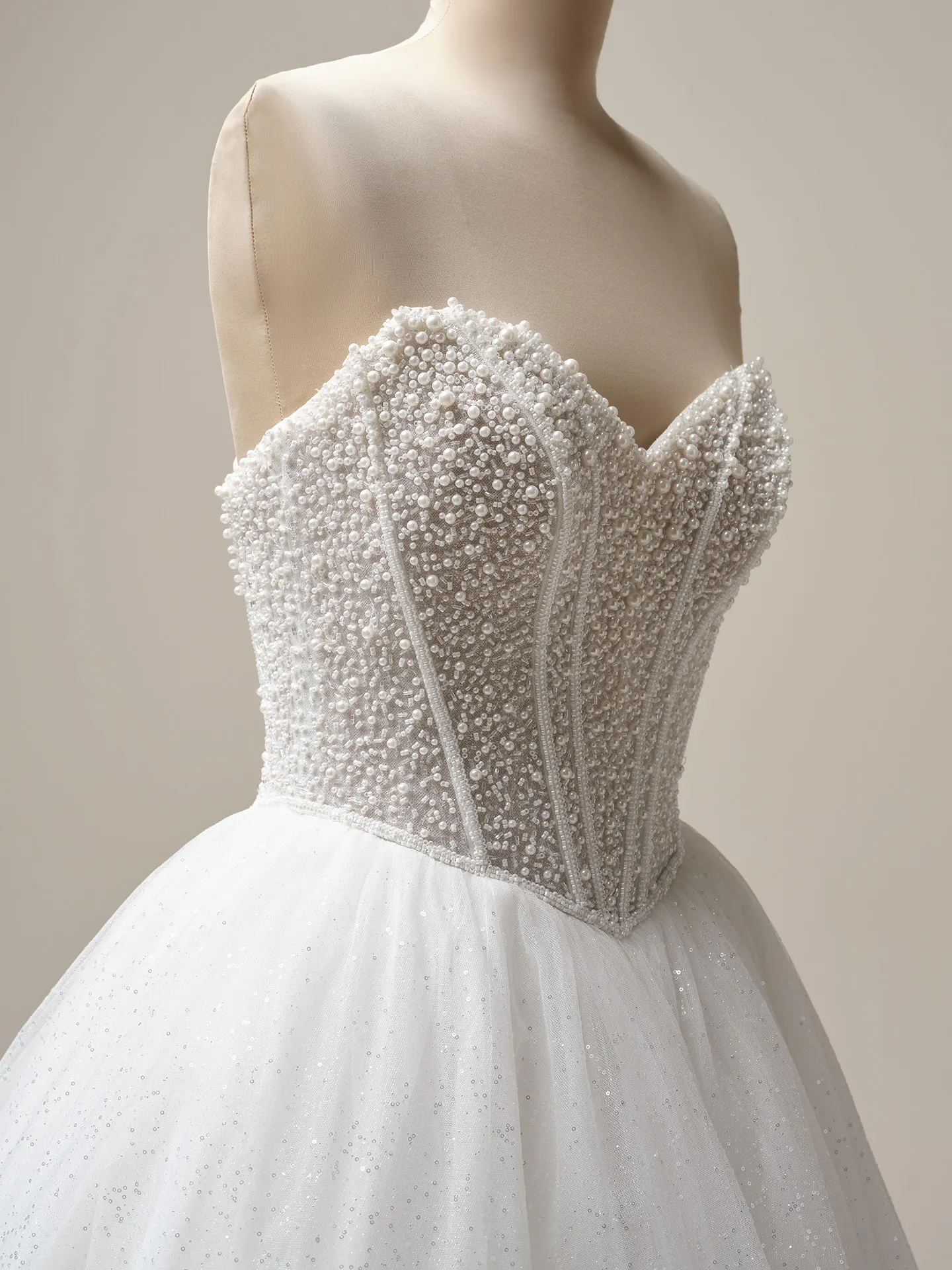 Tina Lane sequin pearl ball gown front view Maggie Sottero
