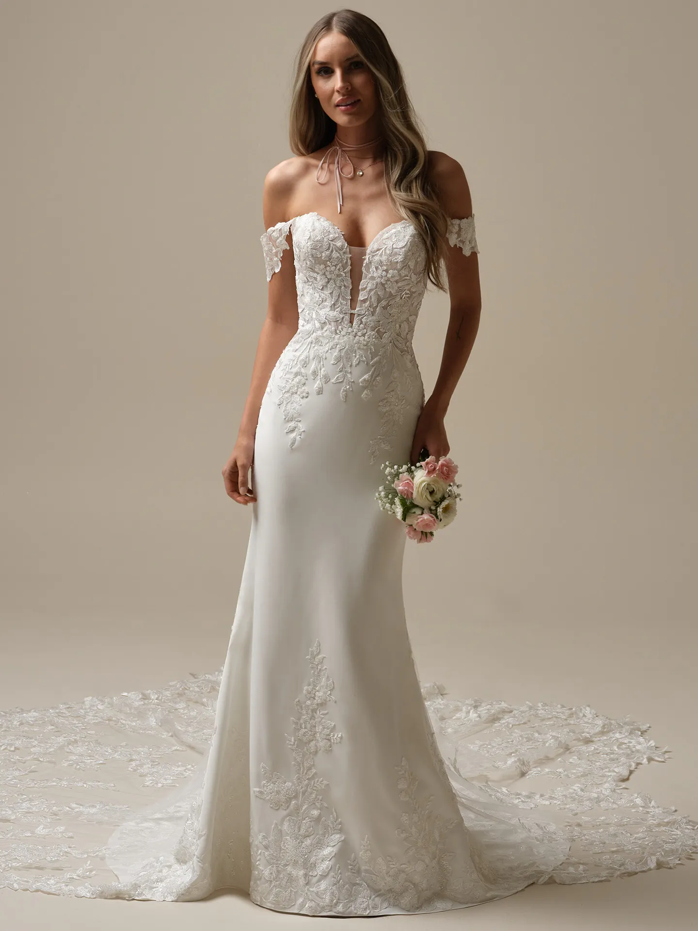 Yara Plunging Illusion Crepe Sheath Bridal Dress | Maggie Sottero