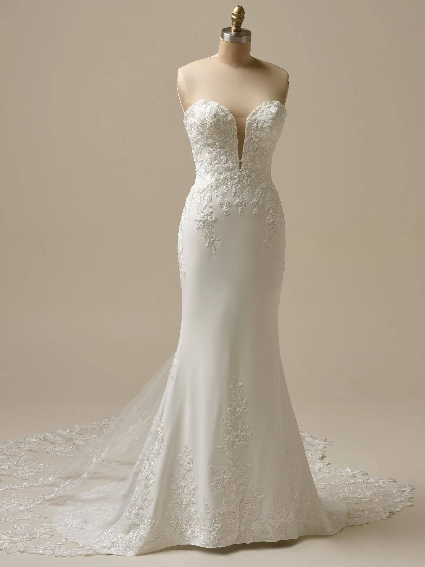 Yara plunging illusion crepe sheath bridal dress front view