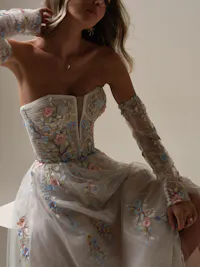 Colorful illusion lace cap-sleeves with flowers