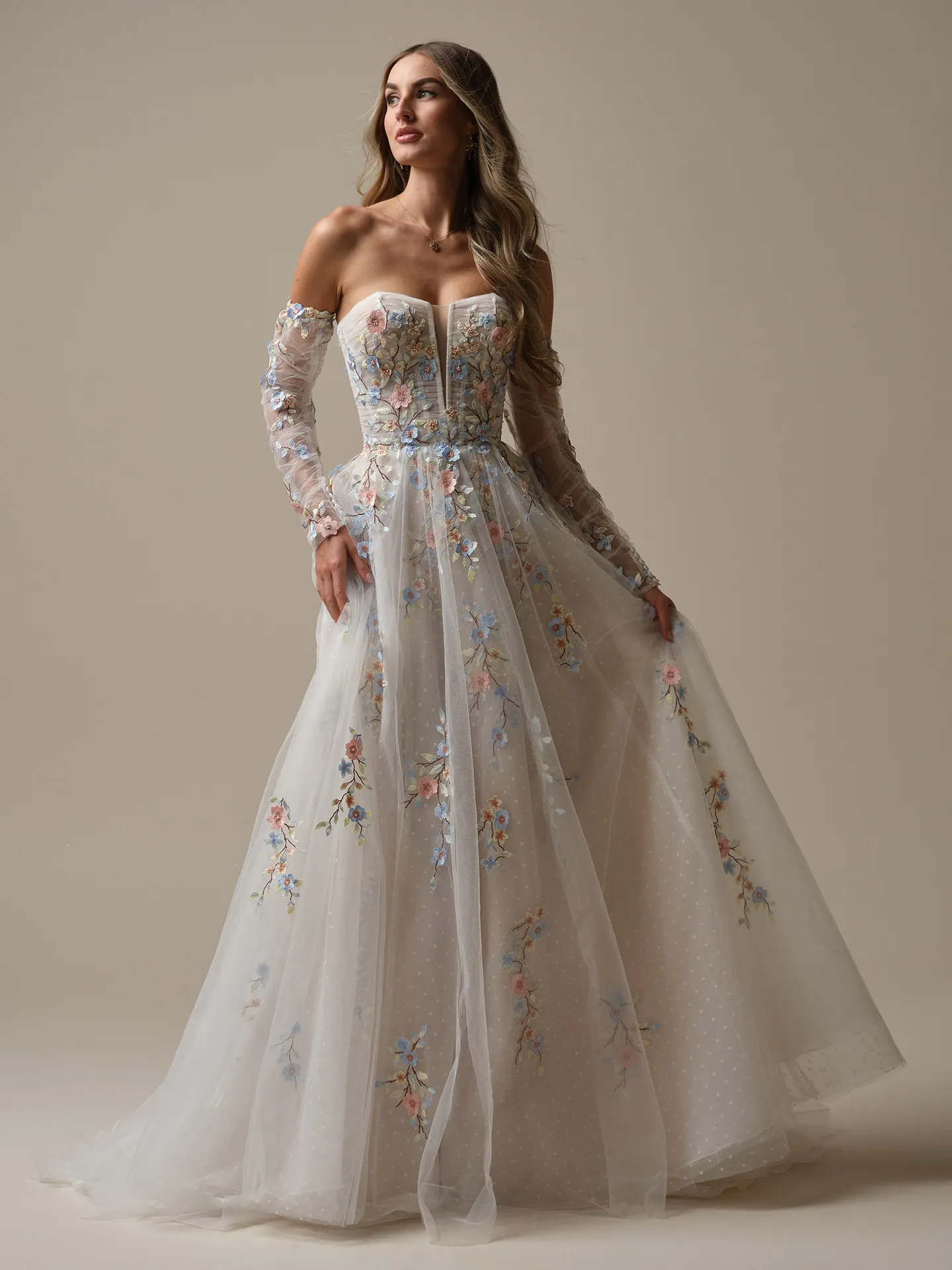 Zephyrine colorful floral A-line gown front view Maggie Sottero