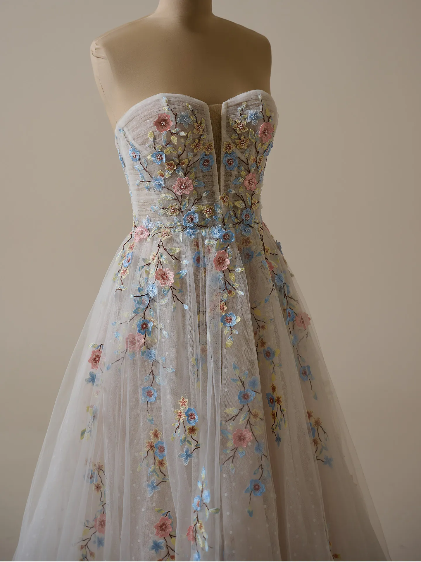 Maggie Sottero Zephyrine A-line with colorful floral embroidery front view