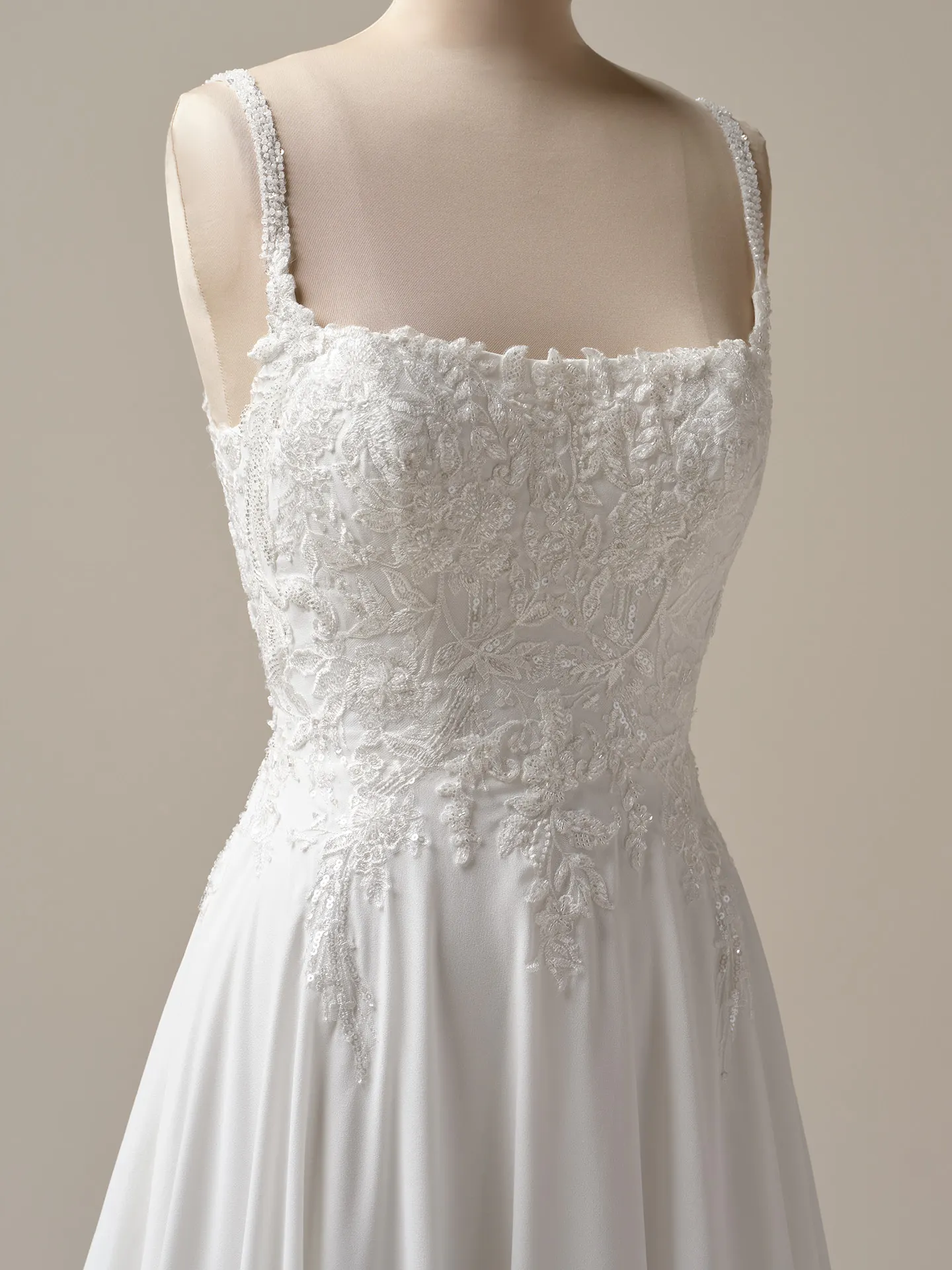 Maggie Sottero Avery chiffon backless A-line gown front view
