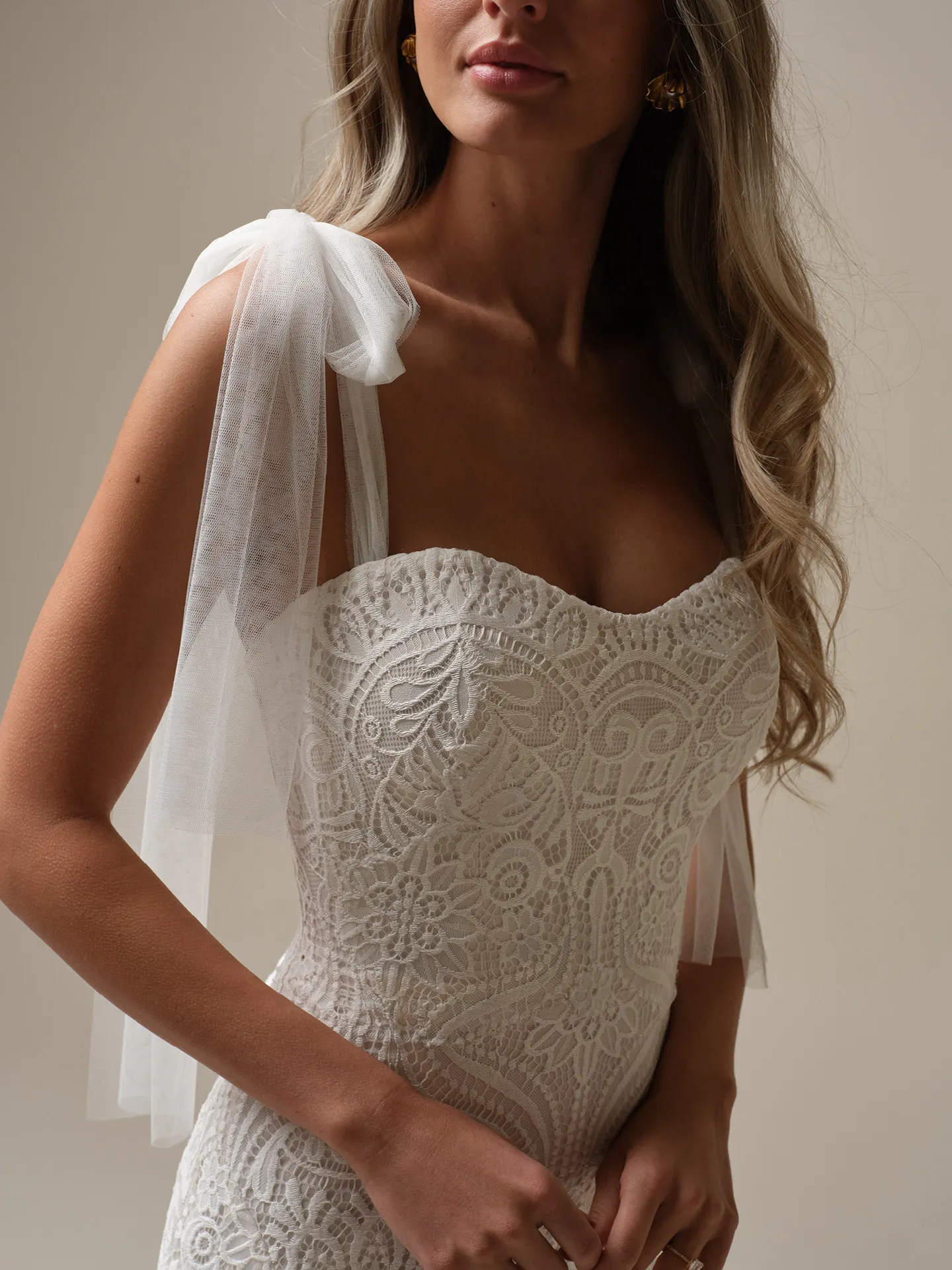 Berkeley unembellished lace sheath wedding dress front view Maggie Sottero