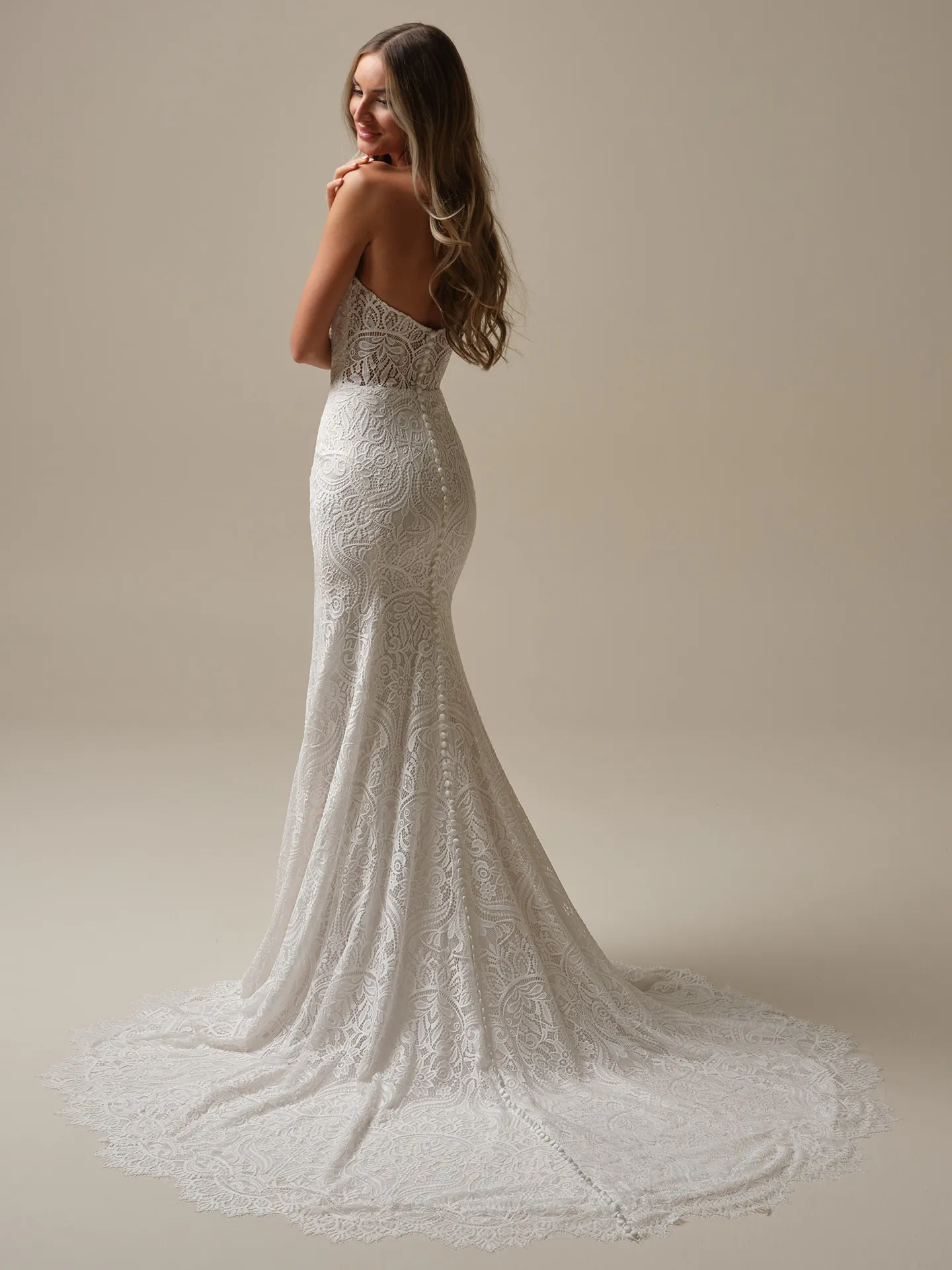 Berkeley lace sheath bridal dress back view Maggie Sottero