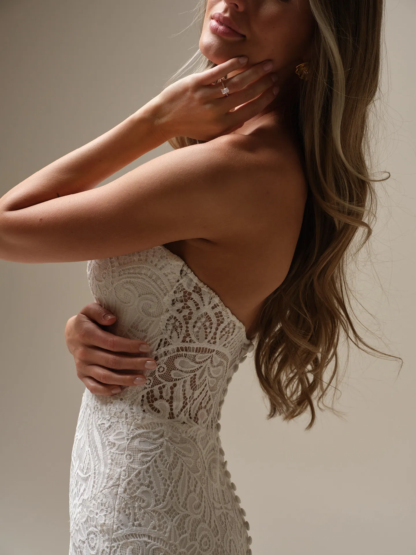 Berkeley unembellished lace sheath bridal dress side view