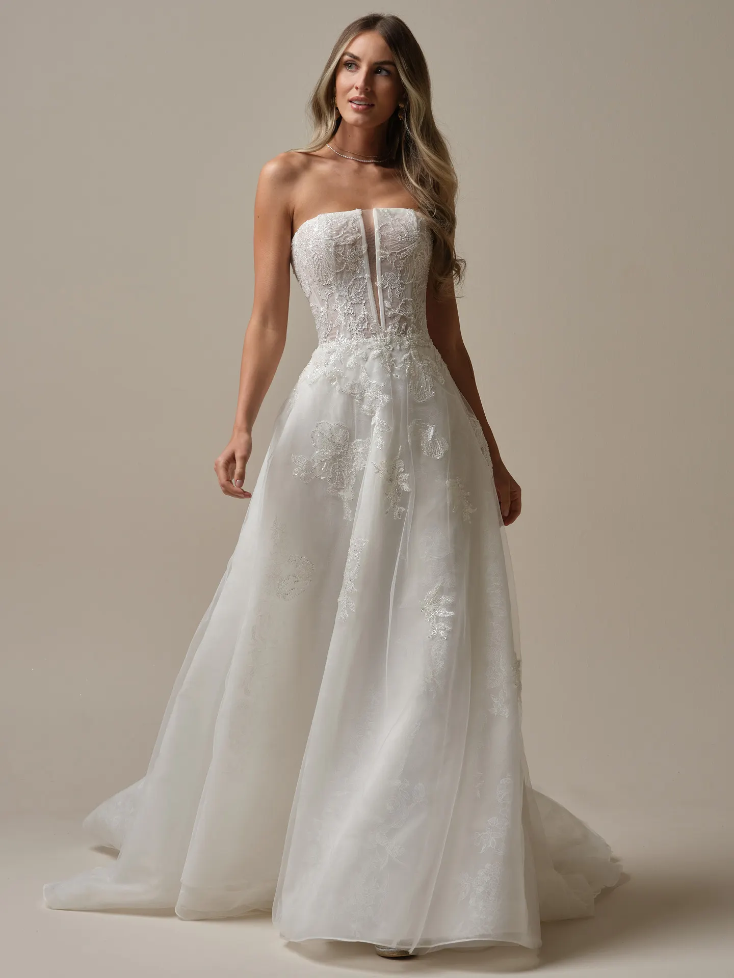 Maggie Sottero Billie floral organza A-line gown front view