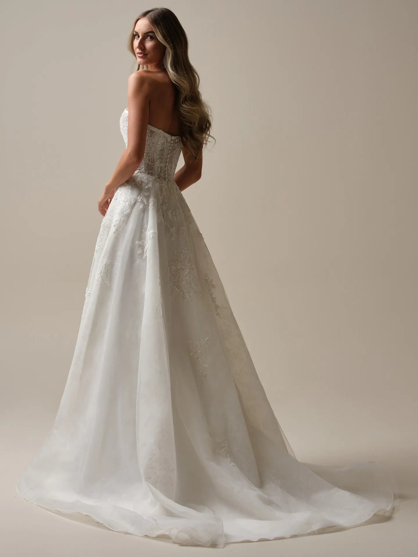 Maggie Sottero Billie back view A-line floral organza bridal gown