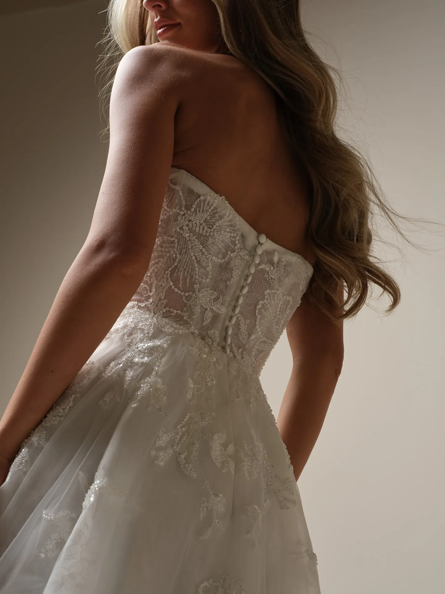 Billie floral organza A-line bridal gown back view, Maggie Sottero
