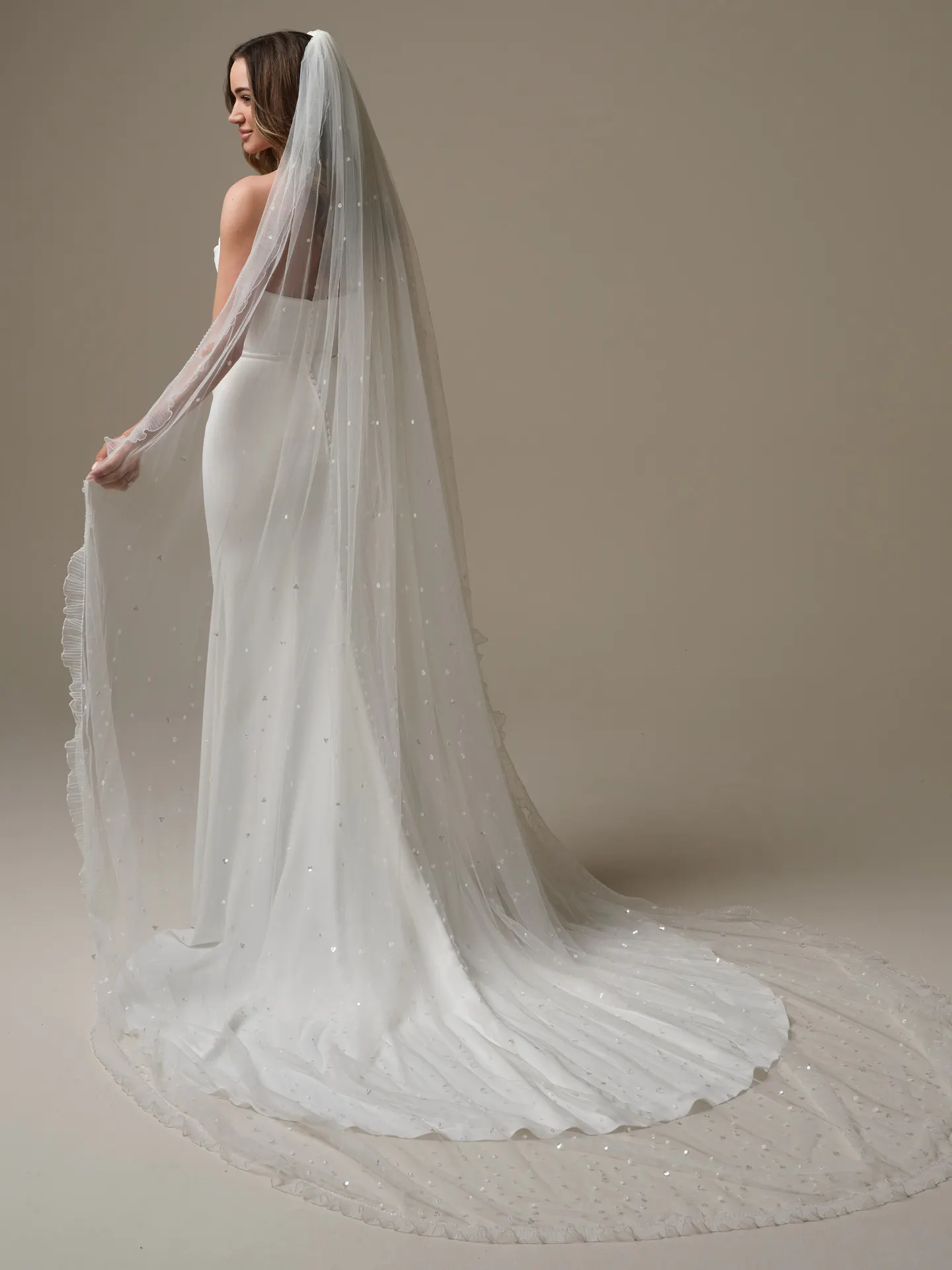 Rebecca Ingram veil with sequins and ruffle edge, back view