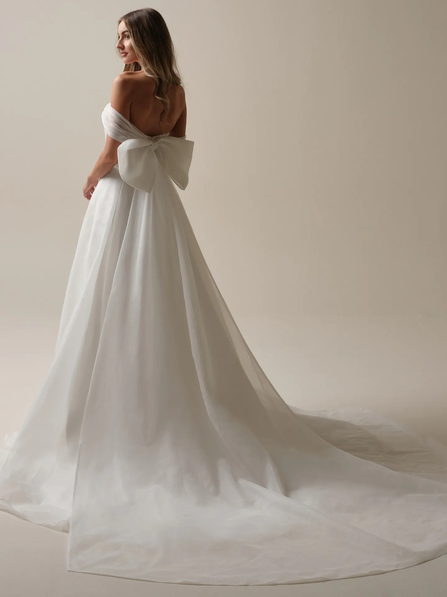Krisha Maggie Sottero A-line gown back view with bow.