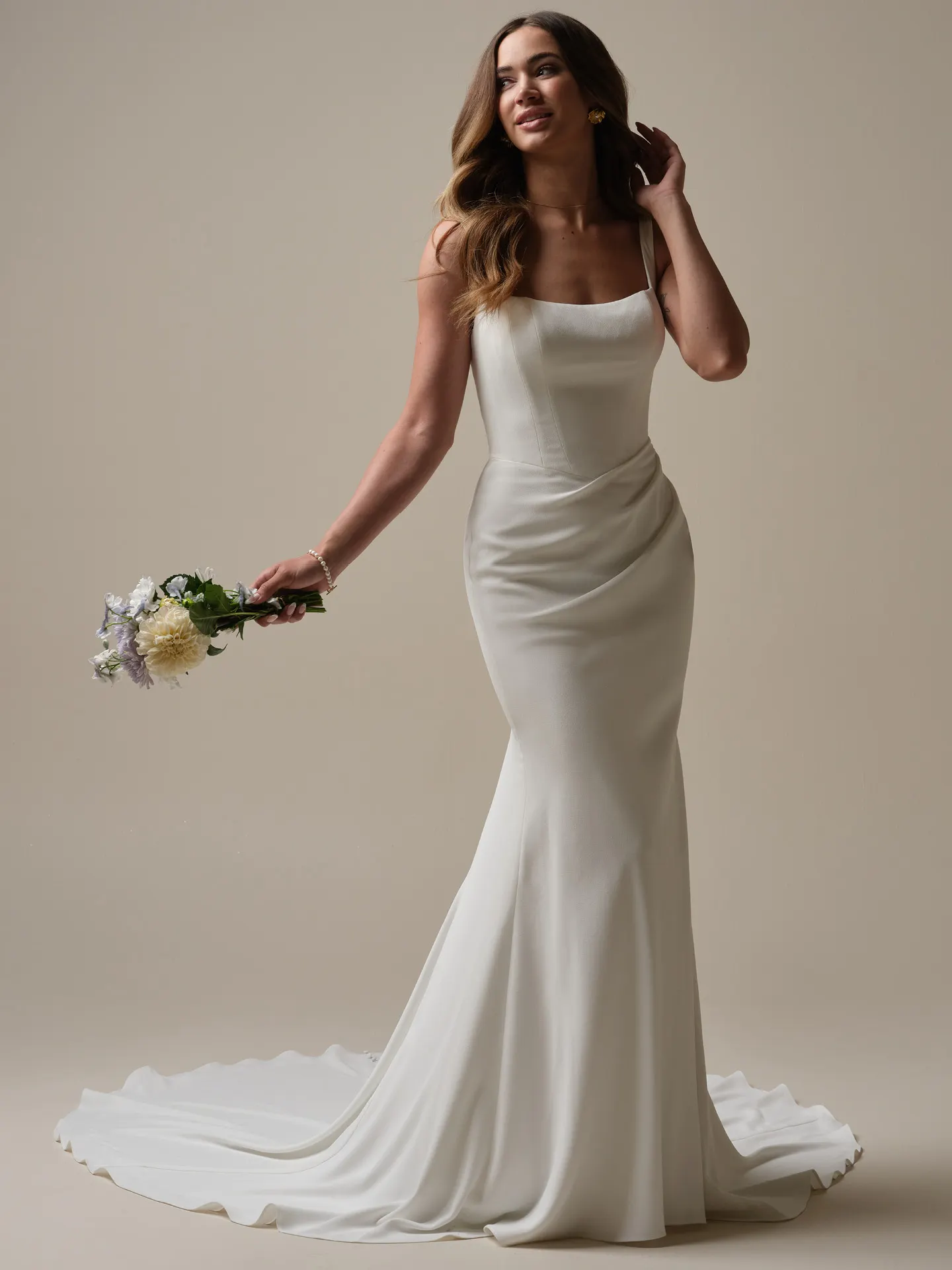 Rebecca Ingram Olivianna Lane front view square neck mermaid gown