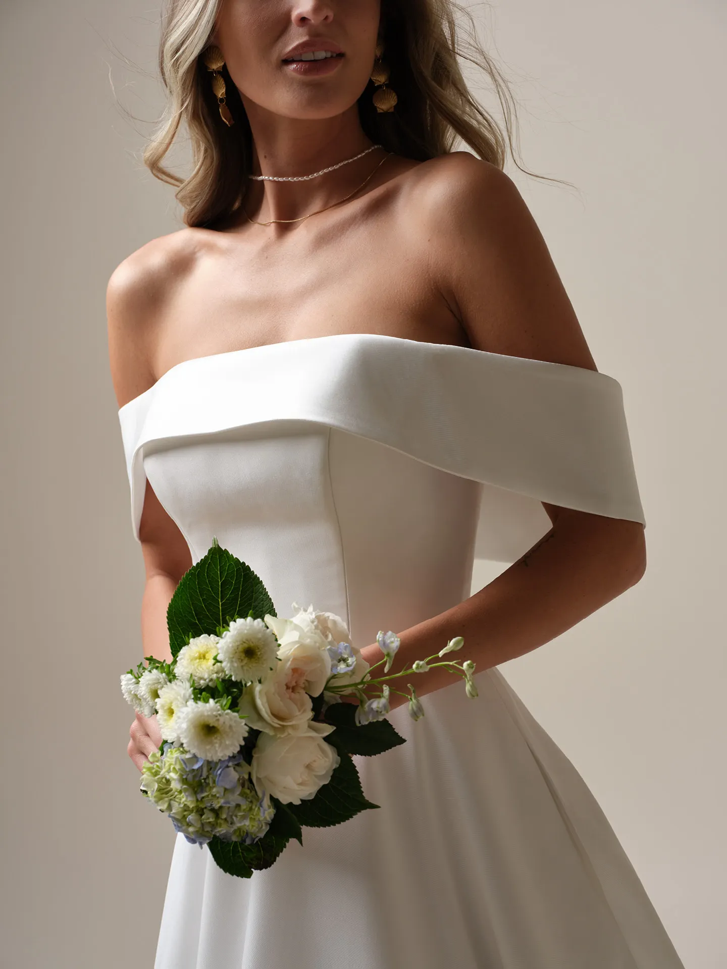 Maggie Sottero Perri A-line off-the-shoulder front view