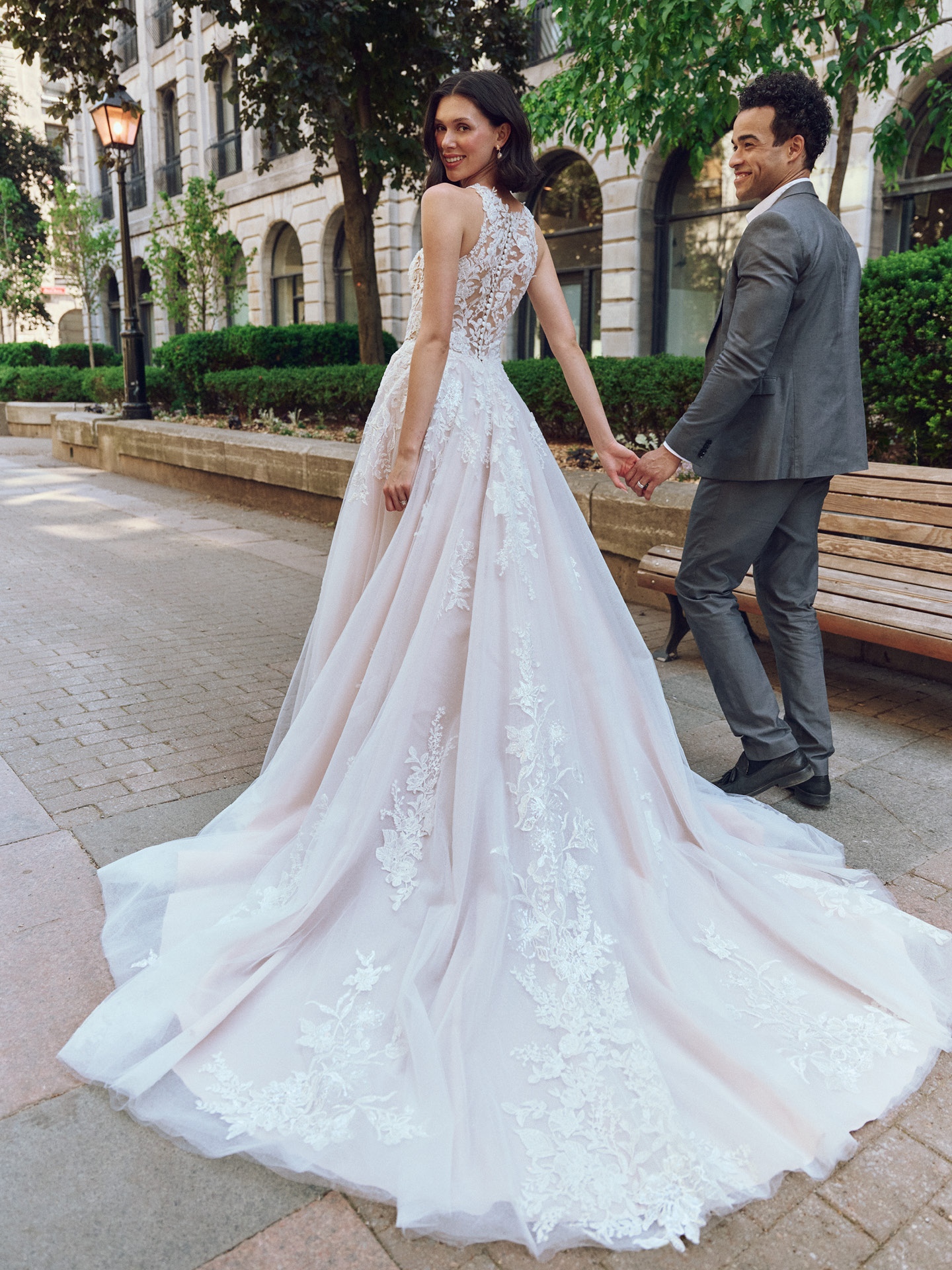 Illusion lace sleeve wedding dress best sale