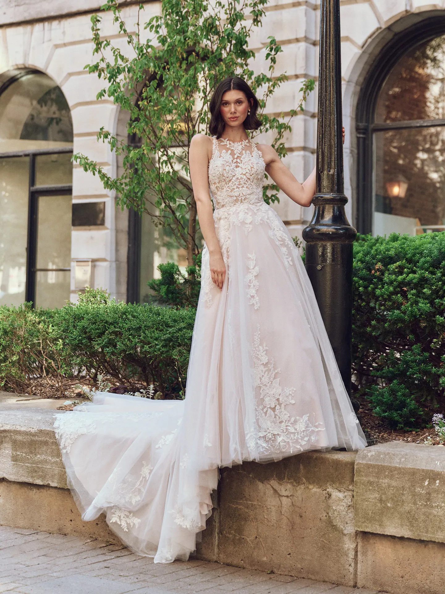 Maggie Sottero Rickie front view halter neck lace A-line bridal gown
