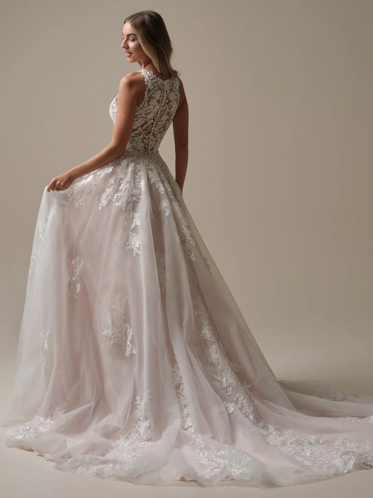 Rickie halter neck lace A-line gown back view Maggie Sottero